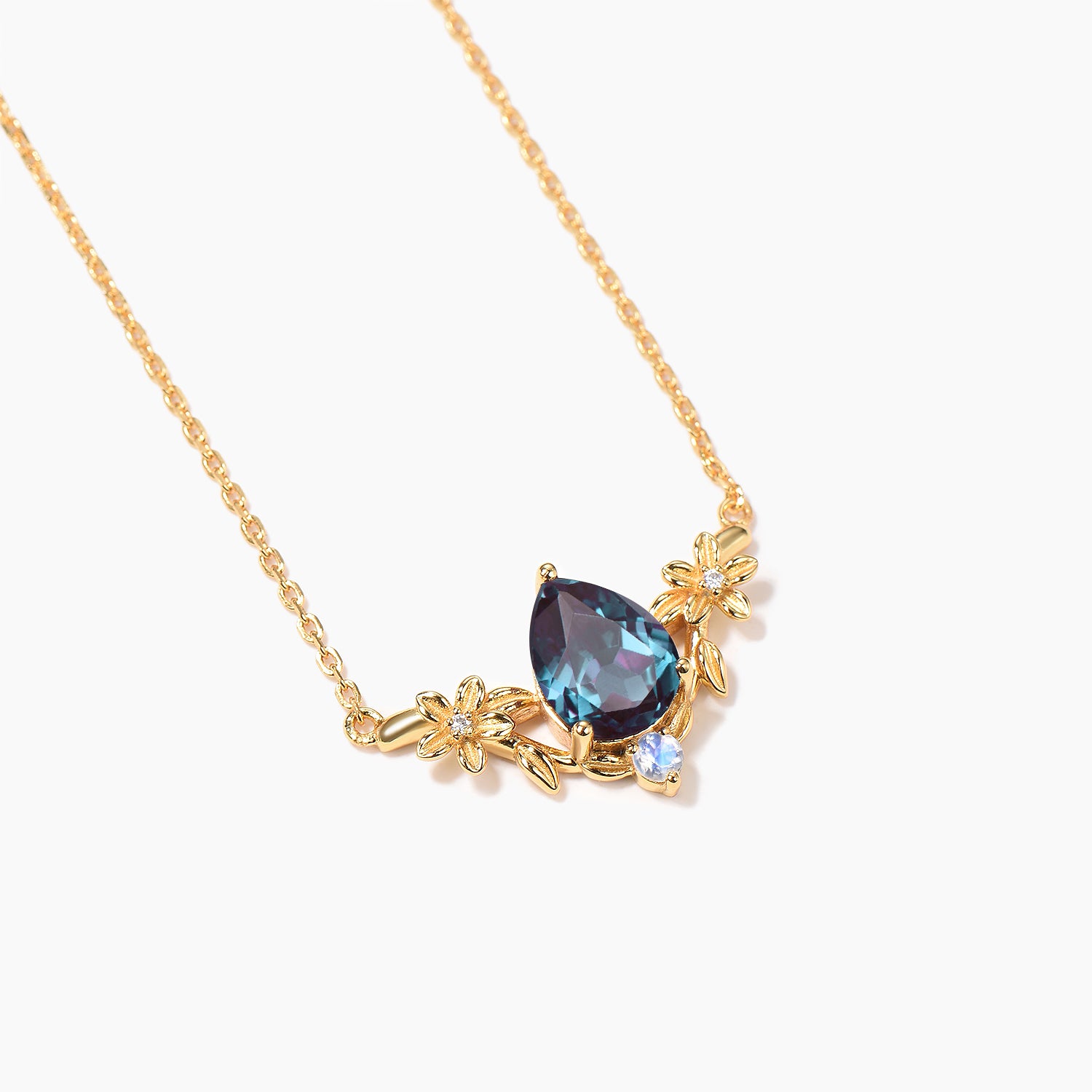 Pear Cut Color Changing Alexandrite Floral Leaf Pendant Necklace for Women - Elegant Jewelry Gift for Anniversary, Wedding & Special Occasions