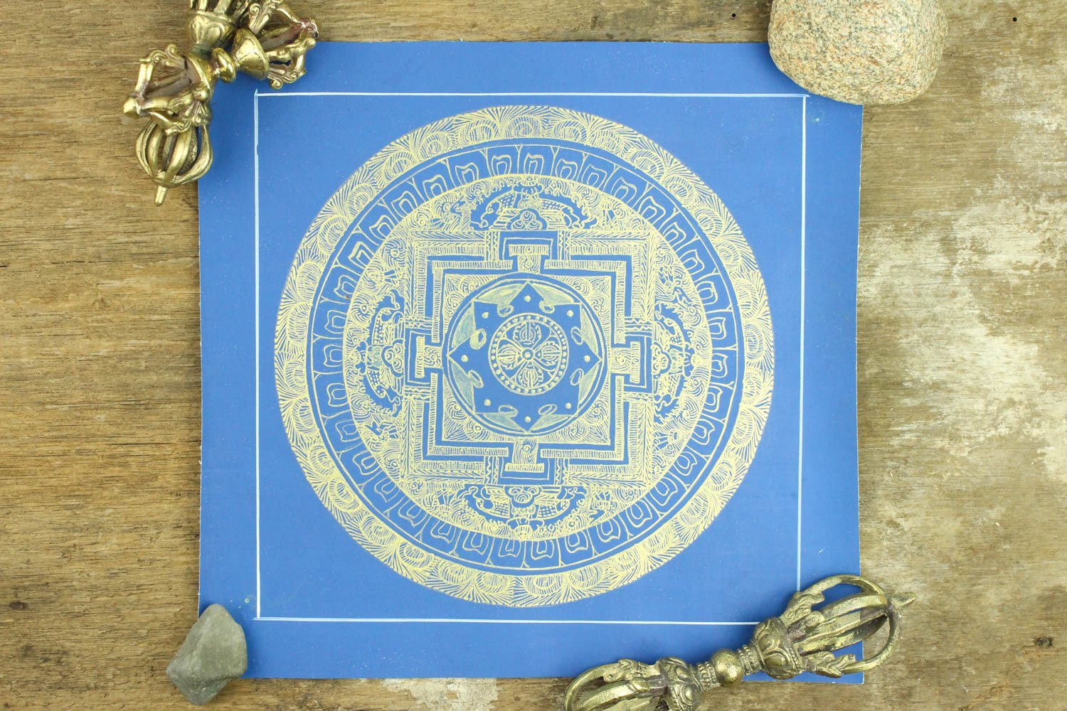 Hand Painted Double Dorje Mandala Wall Art - Tibetan Buddhist Meditation Decor for Home, Office & Yoga Studio