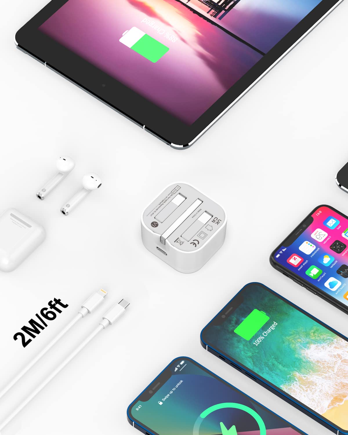 Apple MFi Certified 20W Fast Charger Plug & 2M Lightning Cable - USB C Charger for iPhone 14 Pro Max/Plus/13/12/11/XS/X/8 & iPad | Perfect for Home, Office & Travel Charging