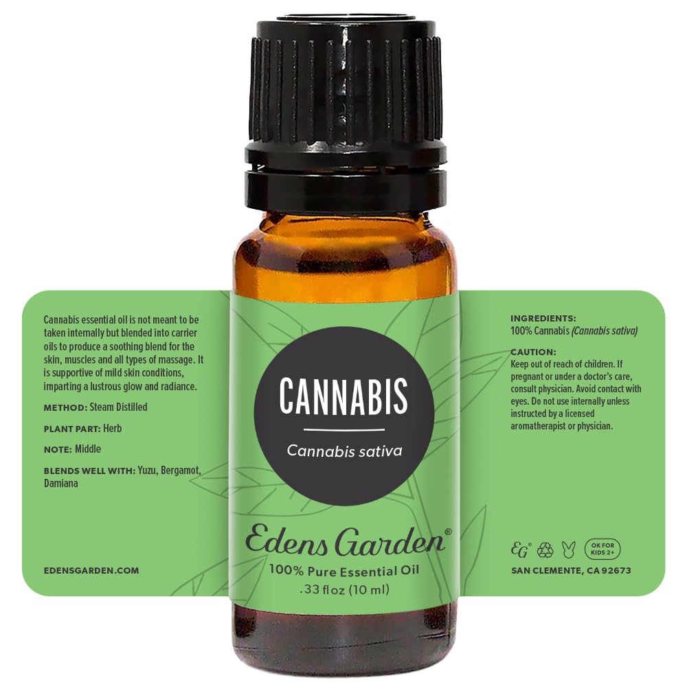 Edens Garden 100% Pure Cannabis Essential Oil - Premium Undiluted Therapeutic Grade for Aromatherapy, Diffusers, Skin Care, Candles & Humidifiers (10ml/.33 fl oz) - Perfect for Relaxation, Stress Relief & Home Spa