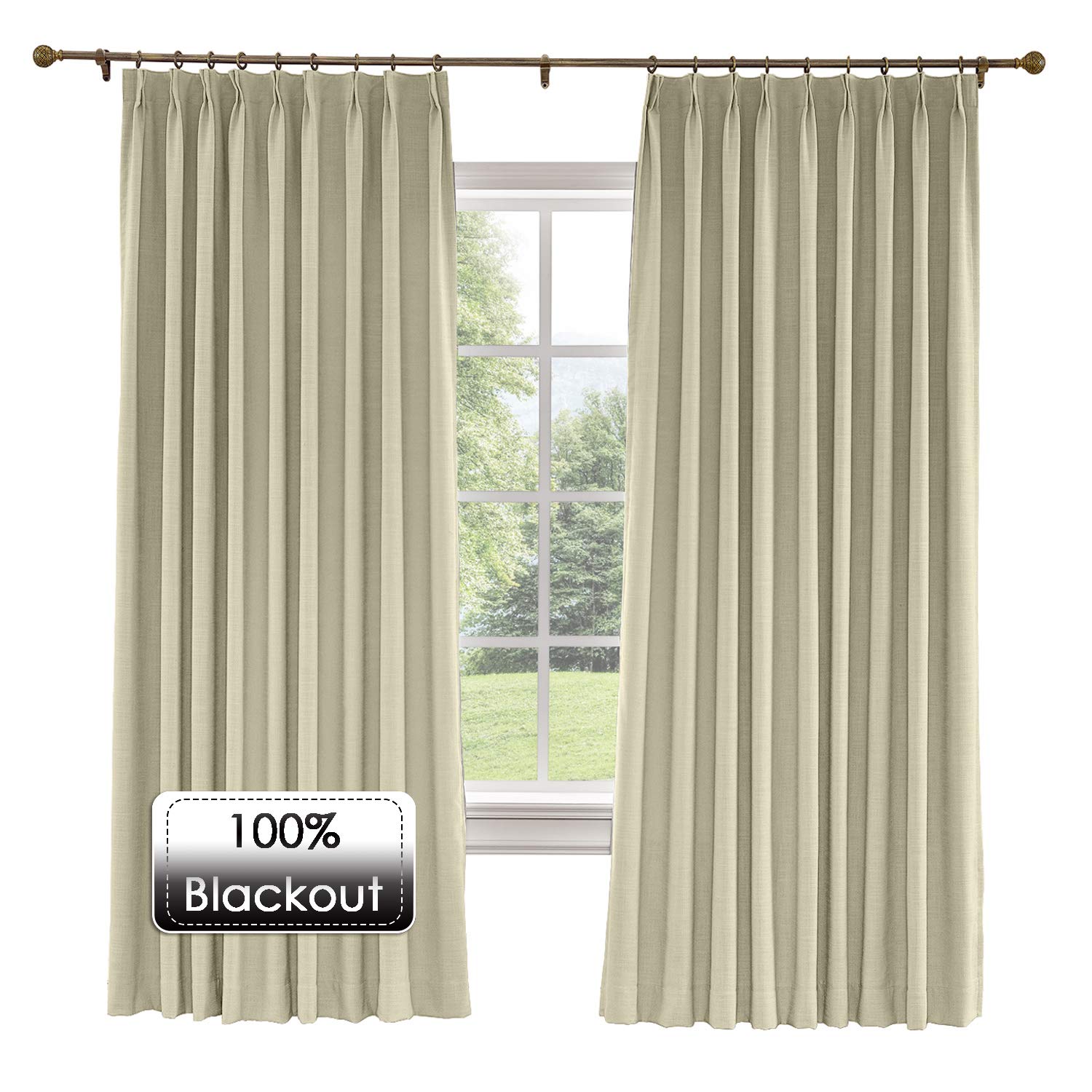 Premium Blackout Thermal Insulated Linen Curtains - Pinch Pleat Design for Living Room & Bedroom (52