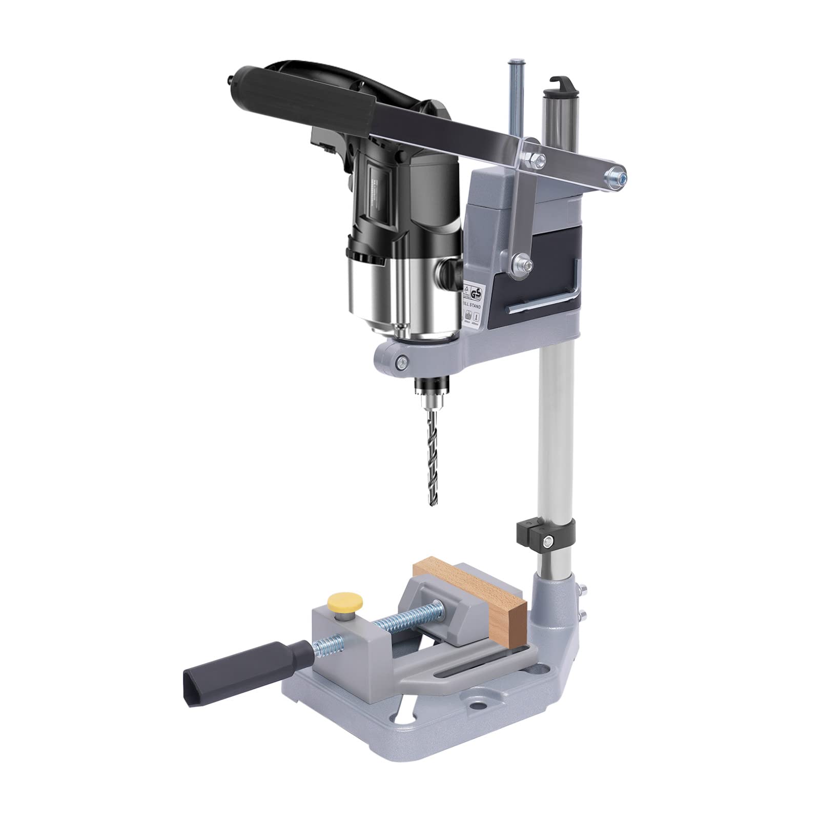 Adjustable Aluminum Floor Drill Press Stand with Bench Clamp - 60mm Handheld Drill Press Workbench Tool for Woodworking & Metalworking - Perfect for DIY Projects, Home Repairs, and Professional Workshops (Single Hole with Clamp)