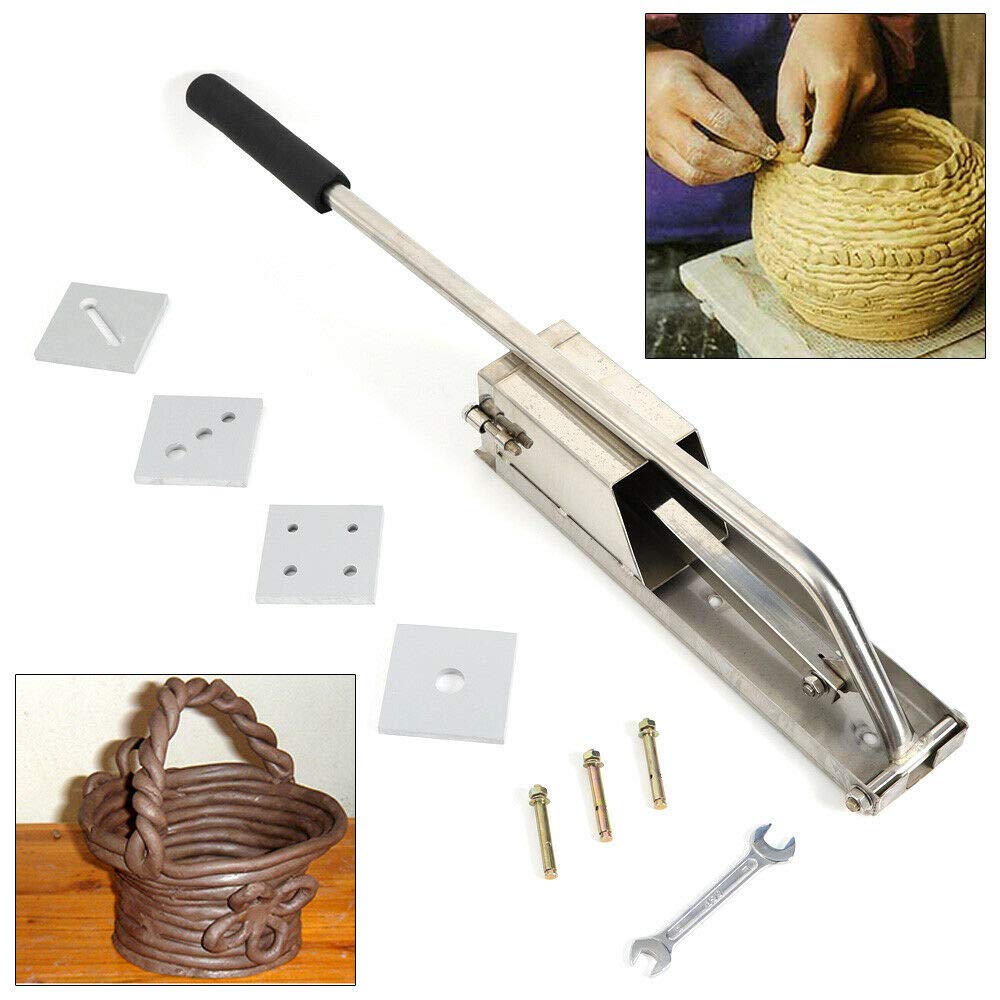 Stainless Steel Clay Extruder with 4 Interchangeable Nozzles - Wall Mounted Labor Saving Design for Pottery, Ceramics & DIY Crafts - Perfect for Clay Sculpting, Handbuilding & Art Projects