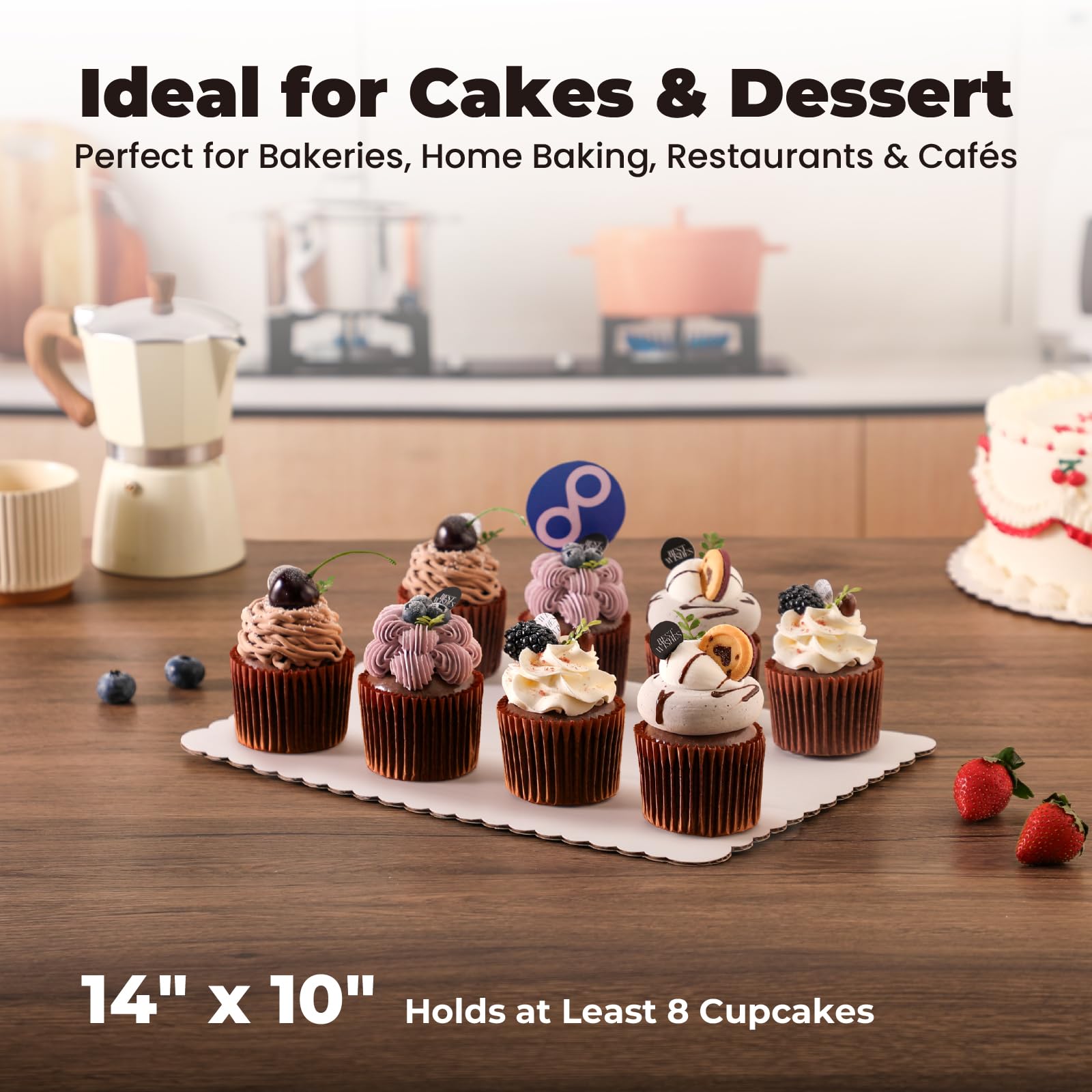 100-Pack White Cardboard Cake Boards 14x10 Inch - Disposable Rectangular Cake Stands for Fit Meal Prep, Desserts & Pastries | Grease Proof & Moisture Resistant Baking Supplies for Party Catering, Bakery Display & Home Baking