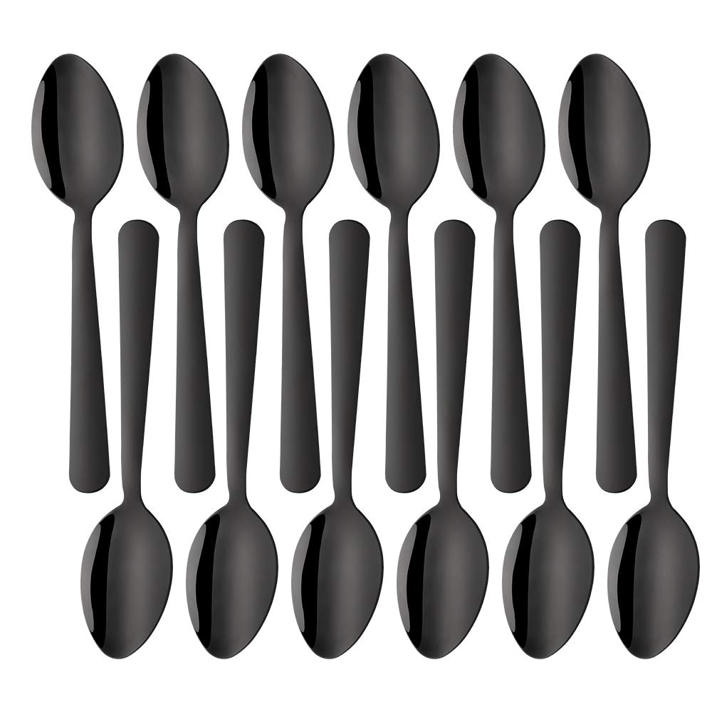 Premium 18/10 Stainless Steel Teaspoons Set of 12 - 7 Inch Matte Black Rustic Dessert Spoons, Dishwasher Safe Flatware for Home Kitchen, Restaurant & Outdoor Dining | Elegant Tableware for Tea, Coffee, Desserts & Dinner Parties