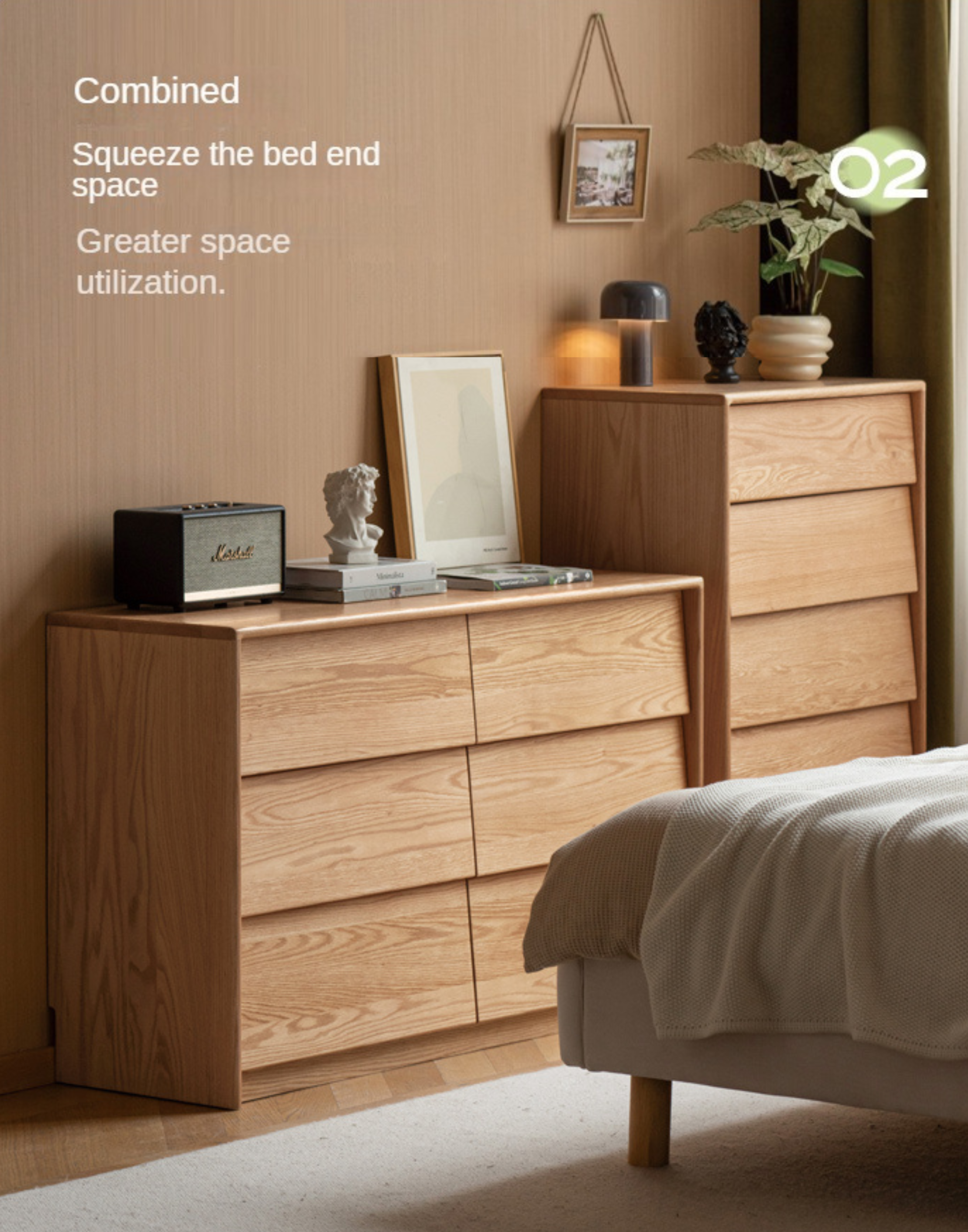 Solid Oak Wood Slanted Surface Chest of Drawers - Vintage Style Dresser for Bedroom, Living Room & Office Storage