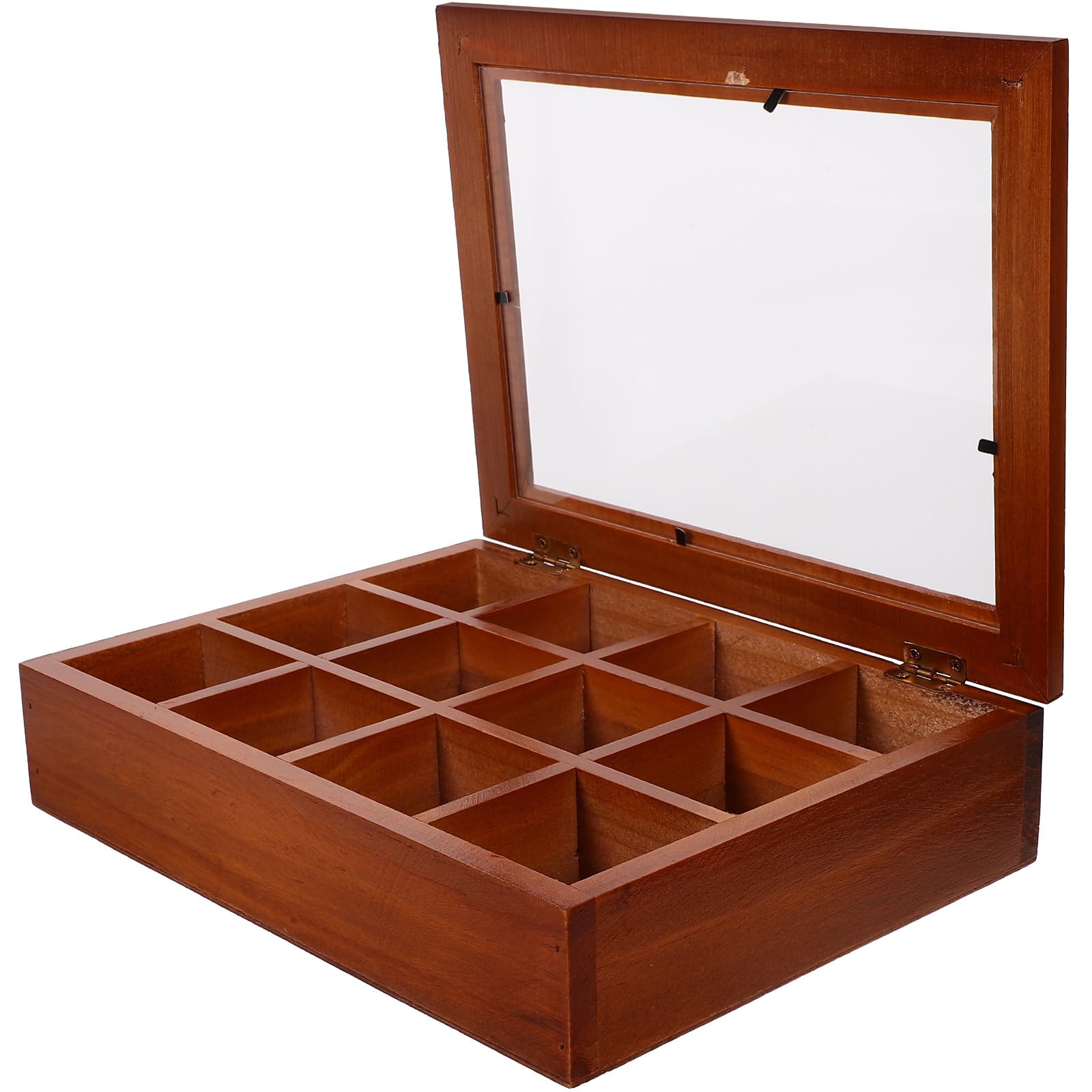 Premium Wooden Tea Box Organizer with Acrylic Window Lid - 12 Compartment Tea Bag Storage Chest for Coffee, Sugar, Sweeteners & Creamer (10.24 x 7.68 x 2.36 Inches) - Perfect for Kitchen Countertop, Pantry Organization & Gift Giving