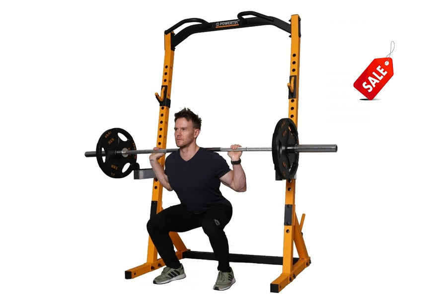 Powertec WorkBench Half Rack - Heavy Duty Black Strength Training Equipment for Home Gym - Perfect for Weightlifting, CrossFit & Functional Fitness Workouts