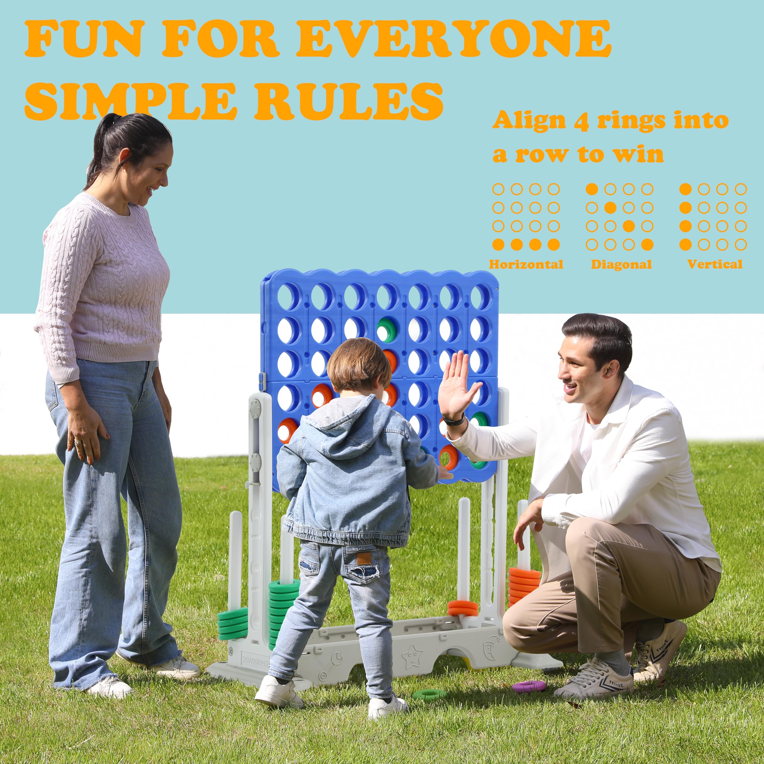 SDADI Adjustable Height Giant 4-in-a-Row Connect Game Set - 2-in-1 Jumbo 4-to-Score & Golf Party Game for Kids, Adults & Family - Indoor/Outdoor Backyard Lawn Games for Picnics, BBQs & Family Gatherings (White)