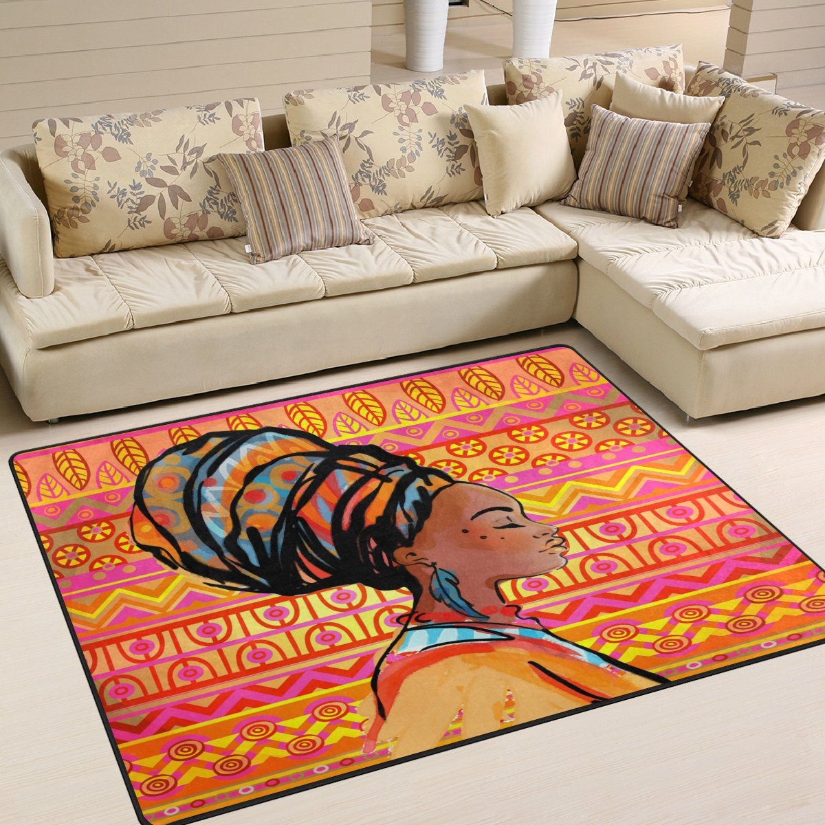 Handwoven African Tribal Aztec Area Rug 7'x5' - Boho Chic Home Decor for Living Room & Bedroom | Perfect for Bohemian, Eclectic & Modern Interiors