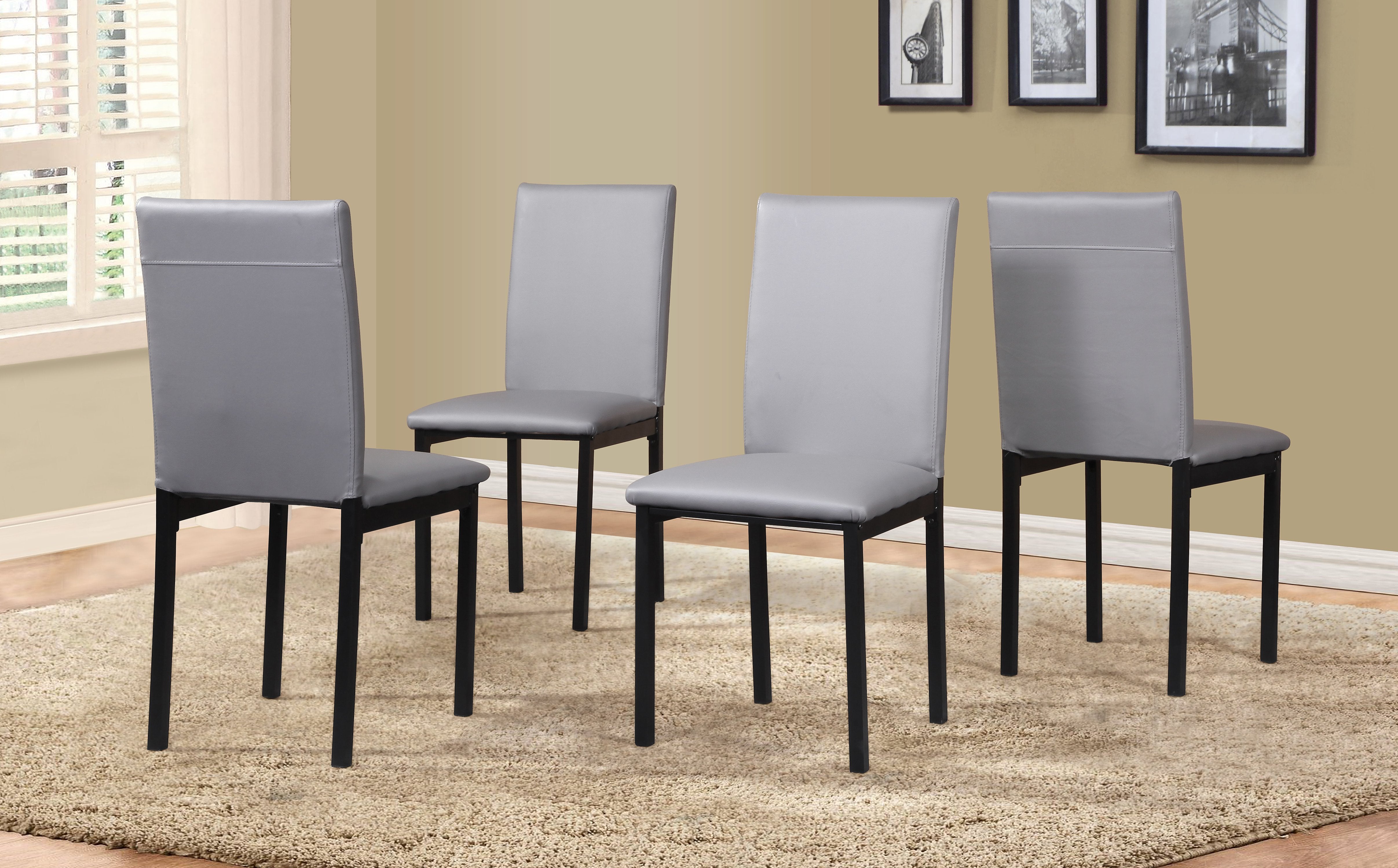 Roundhill Furniture Noyes Faux Leather Dining Chairs Set of 4 - Gray Metal Frame Modern Kitchen & Dining Room Chairs for Home, Office, Restaurant