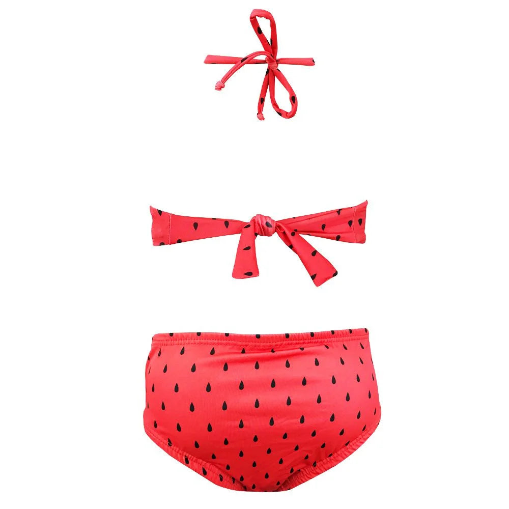 Red Watermelon Print Girls Two Piece Swimwear Set - Cute Bikini for Beach, Pool & Summer Vacation