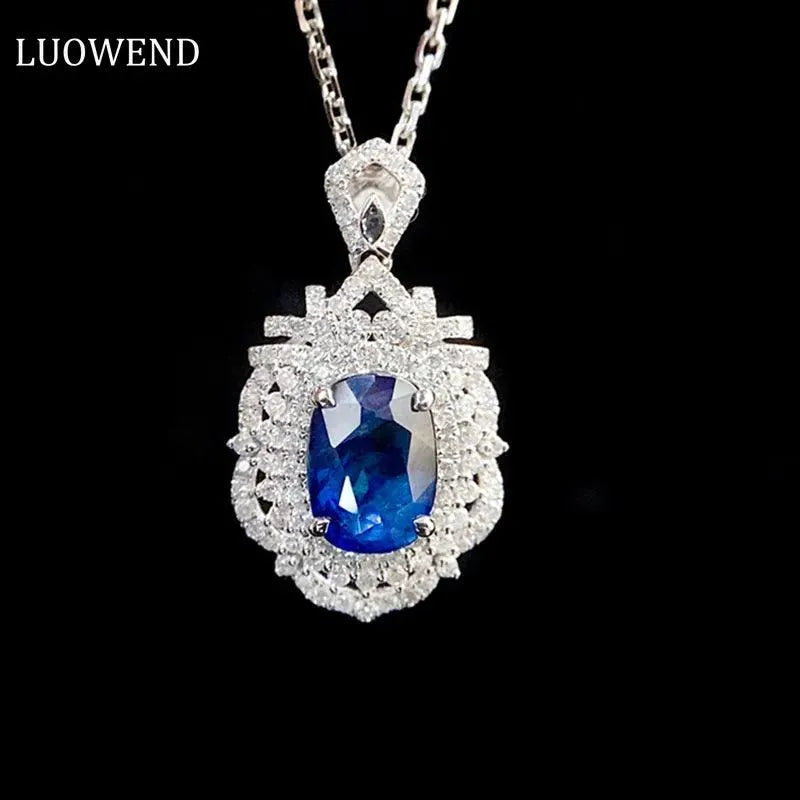 18K White Gold Sapphire and Diamond Necklace for Women - Luxury Natural Gemstone Jewelry - Perfect Anniversary, Birthday & Wedding Gift - Elegant for Parties, Date Nights & Special Occasions