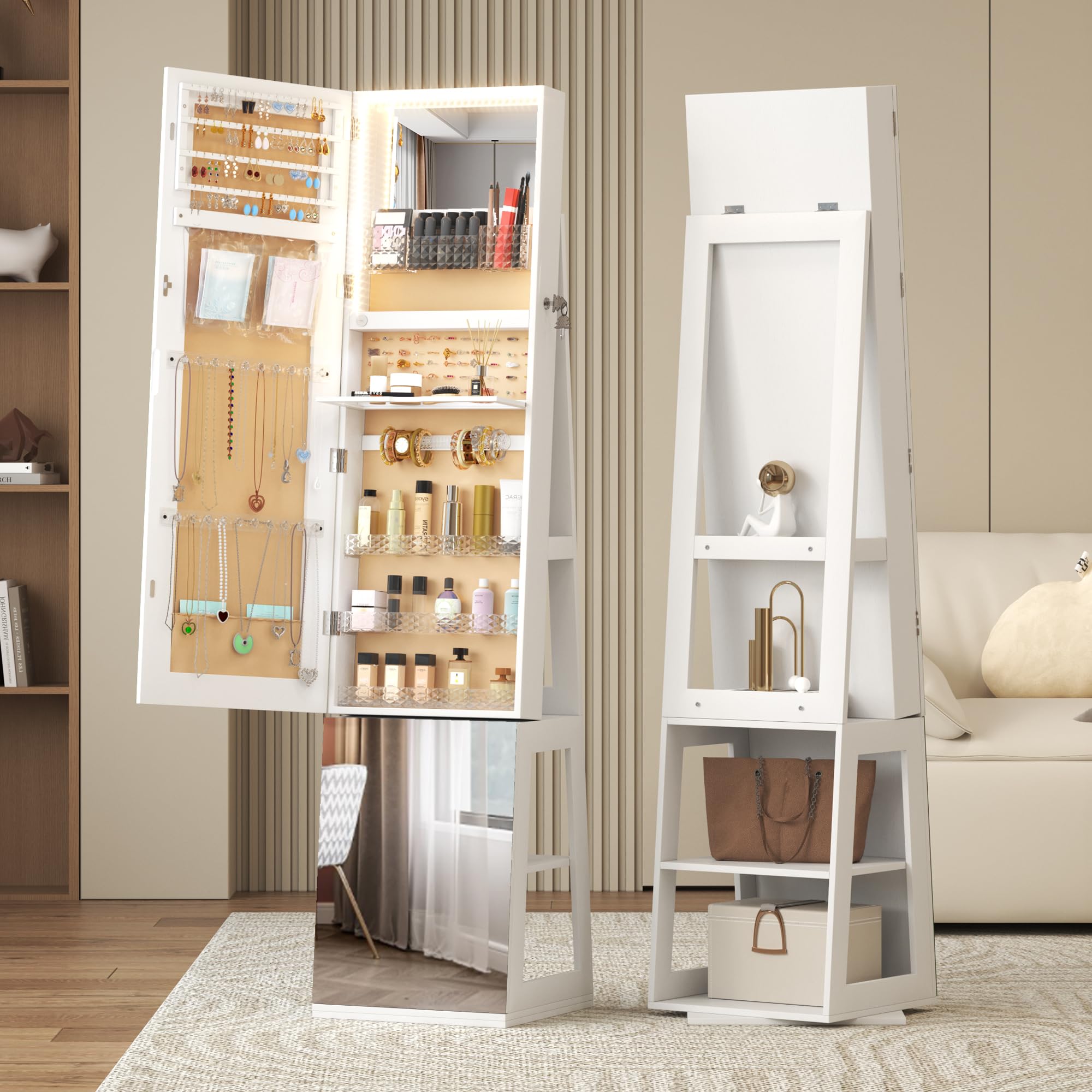 360° Swivel Jewelry Cabinet with LED Lights - 63