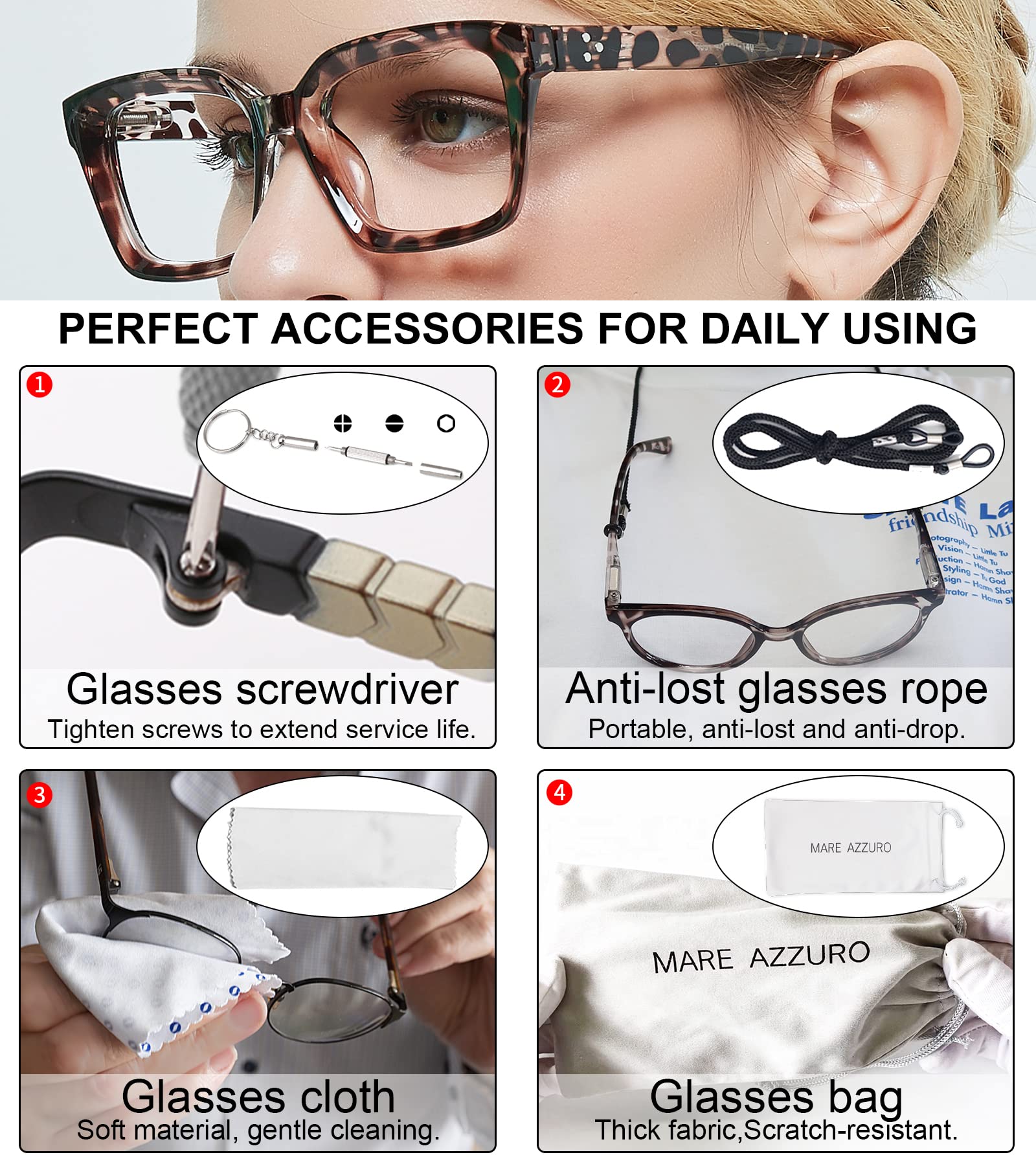 Blue Light Blocking Reading Glasses for Women - MARE AZZURO Computer Readers with Anti-Glare (Demi Frame, +1.75 Strength) - Perfect for Office Work, Screen Time & Night Reading
