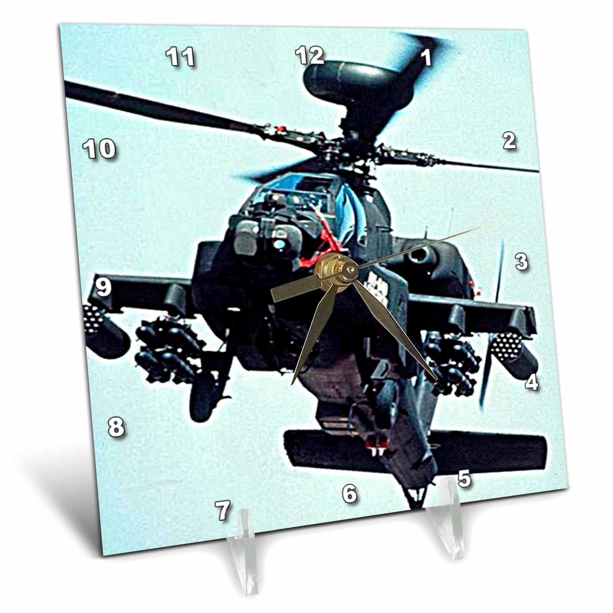 3Drose Apache Longbow Desk Clock - 6 x 6 Inch Wooden Military Themed Office Decor | Perfect for Home, Office, Military Enthusiasts & Gift Giving
