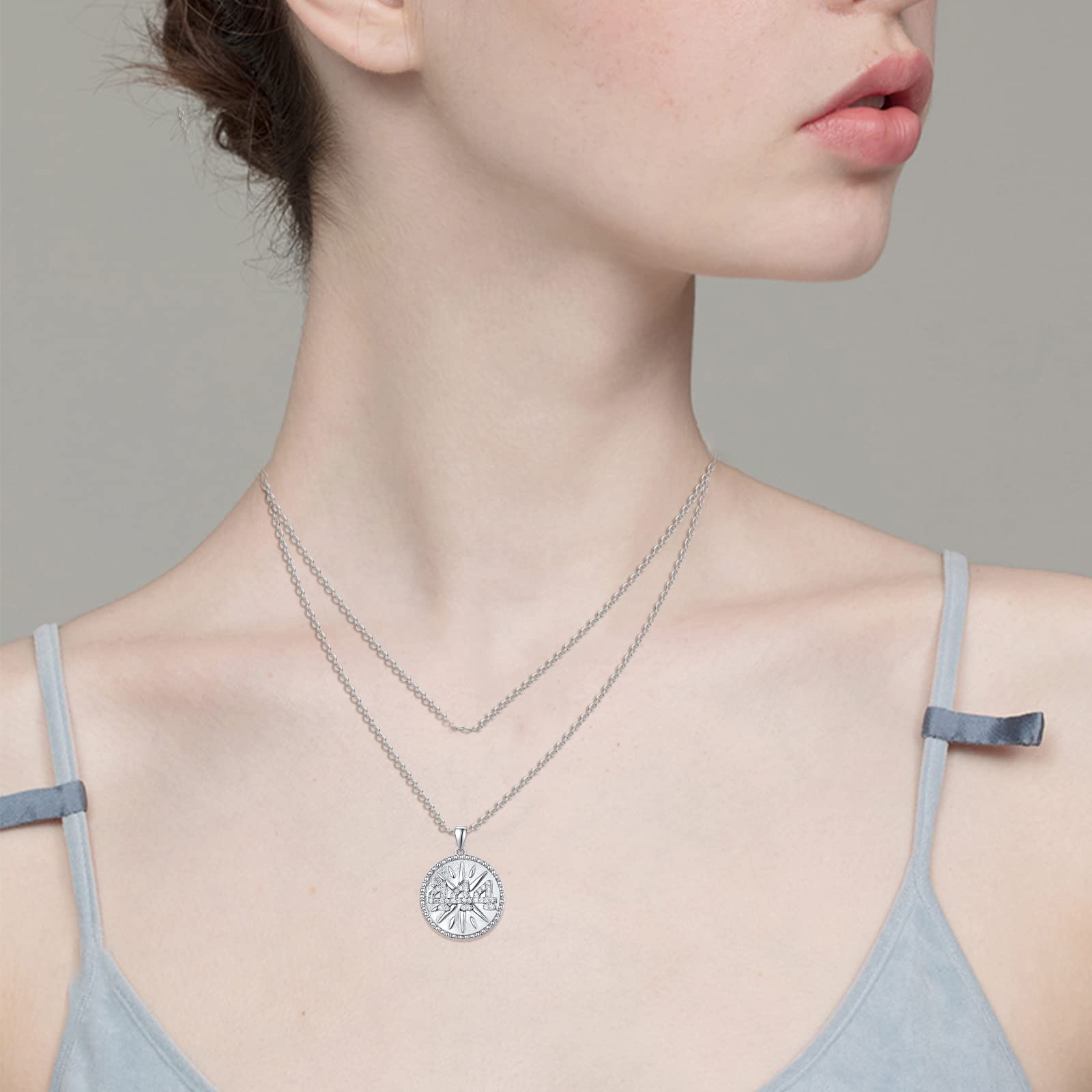 TUGHRA 444 Coin Pendant Necklace - 925 Sterling Silver Angel Number Jewelry for Women, Layered Necklace for Valentine's Day, Birthday Gifts for Wife | Spiritual Protection & Everyday Elegance