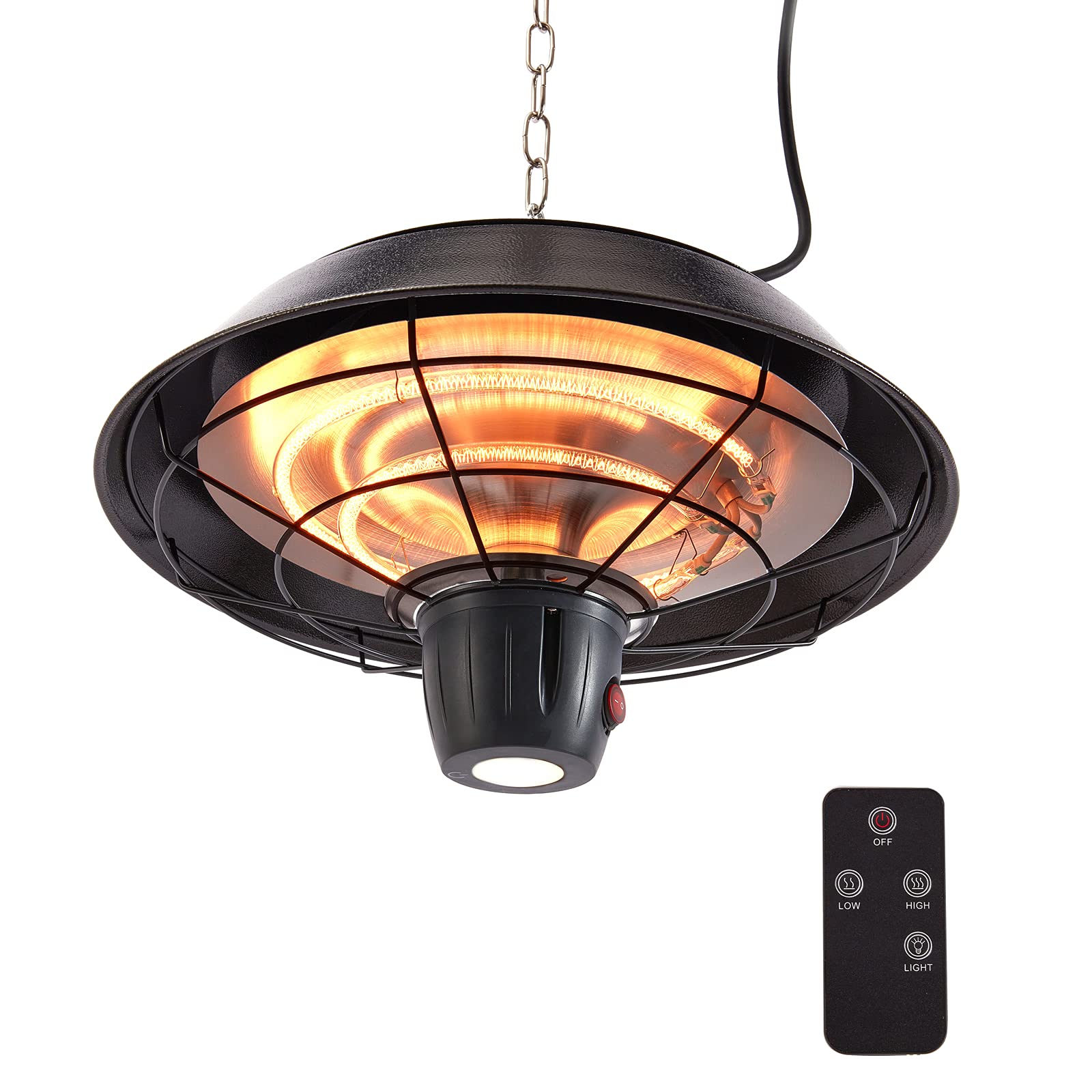 1500W Black Infrared Outdoor Patio Heater with Remote Control & LED Light - Electric Ceiling Heater for BBQ Parties, Balcony, Veranda, and Garden - Weatherproof Heating Solution for Year-Round Comfort