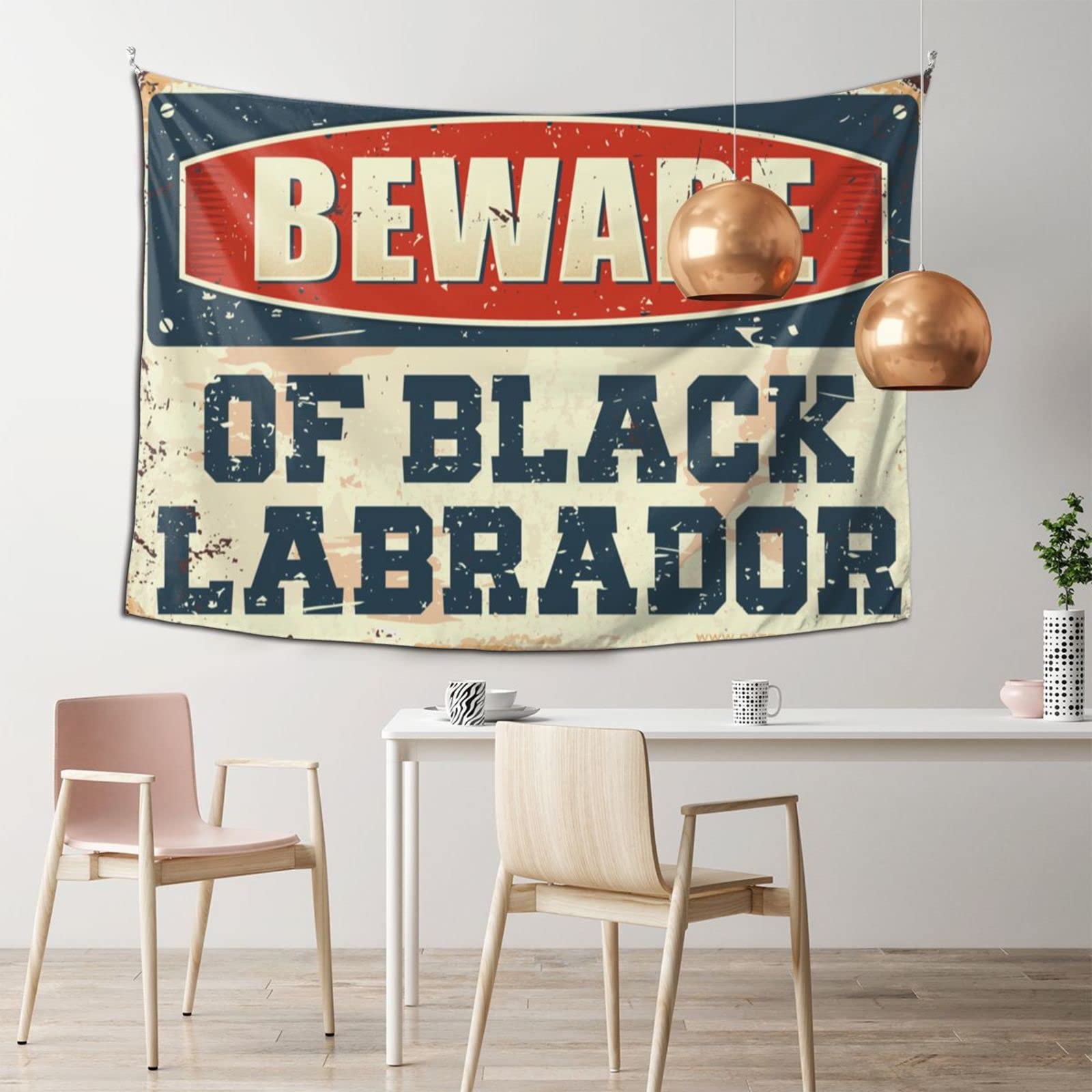 Beware of Black Labrador Funny Tapestry - 100x150cm Aesthetic Wall Hanging for Man Cave, Gaming Room & Home Decor