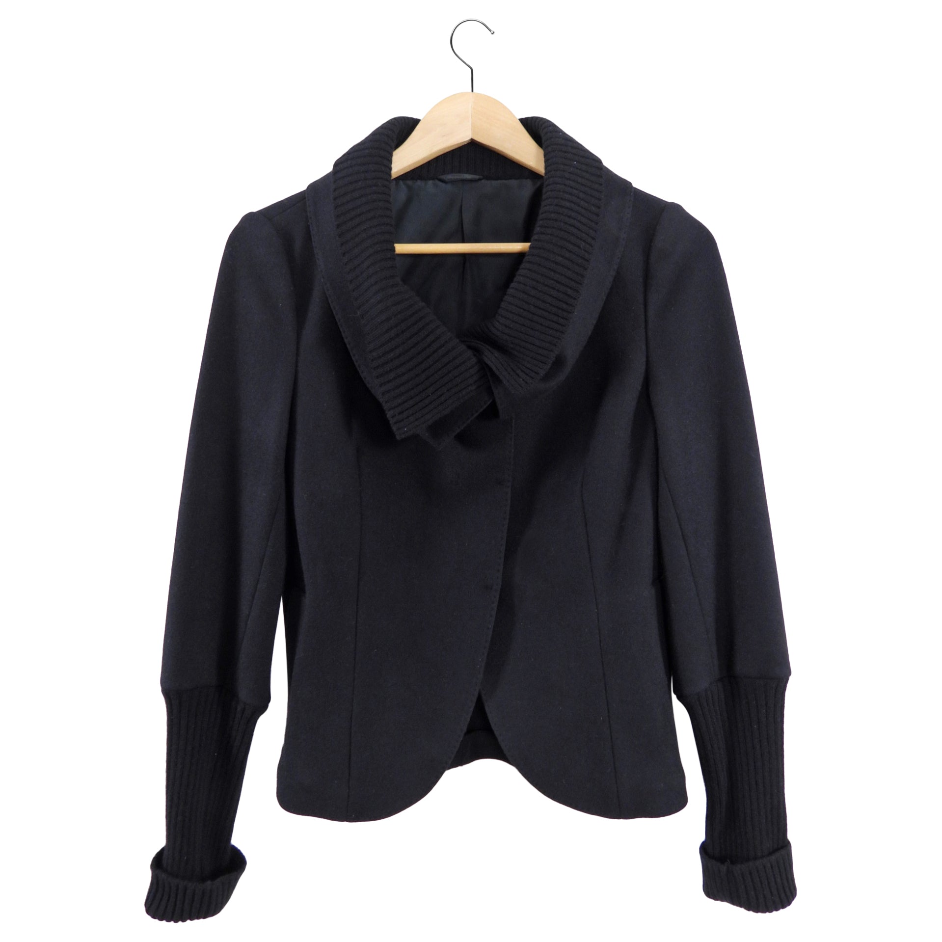 Brunello Cucinelli Black Wool Jacket with Knit Trim - Men's Luxury Italian Wool Blazer | Size IT44 / USA M | Perfect for Business Meetings & Formal Events