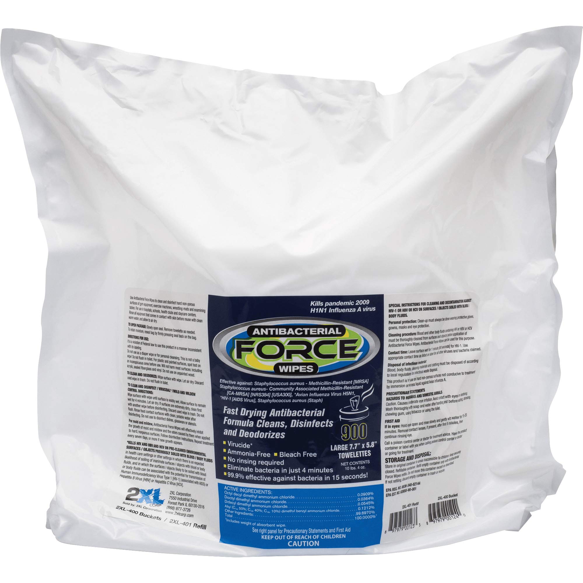 2XL Antibacterial Force Wipes - 900 Disinfecting Wipes per Roll, 4 Rolls Pack | Kills 99.9% Germs | Ideal for Home, Office, Gym & Travel Use