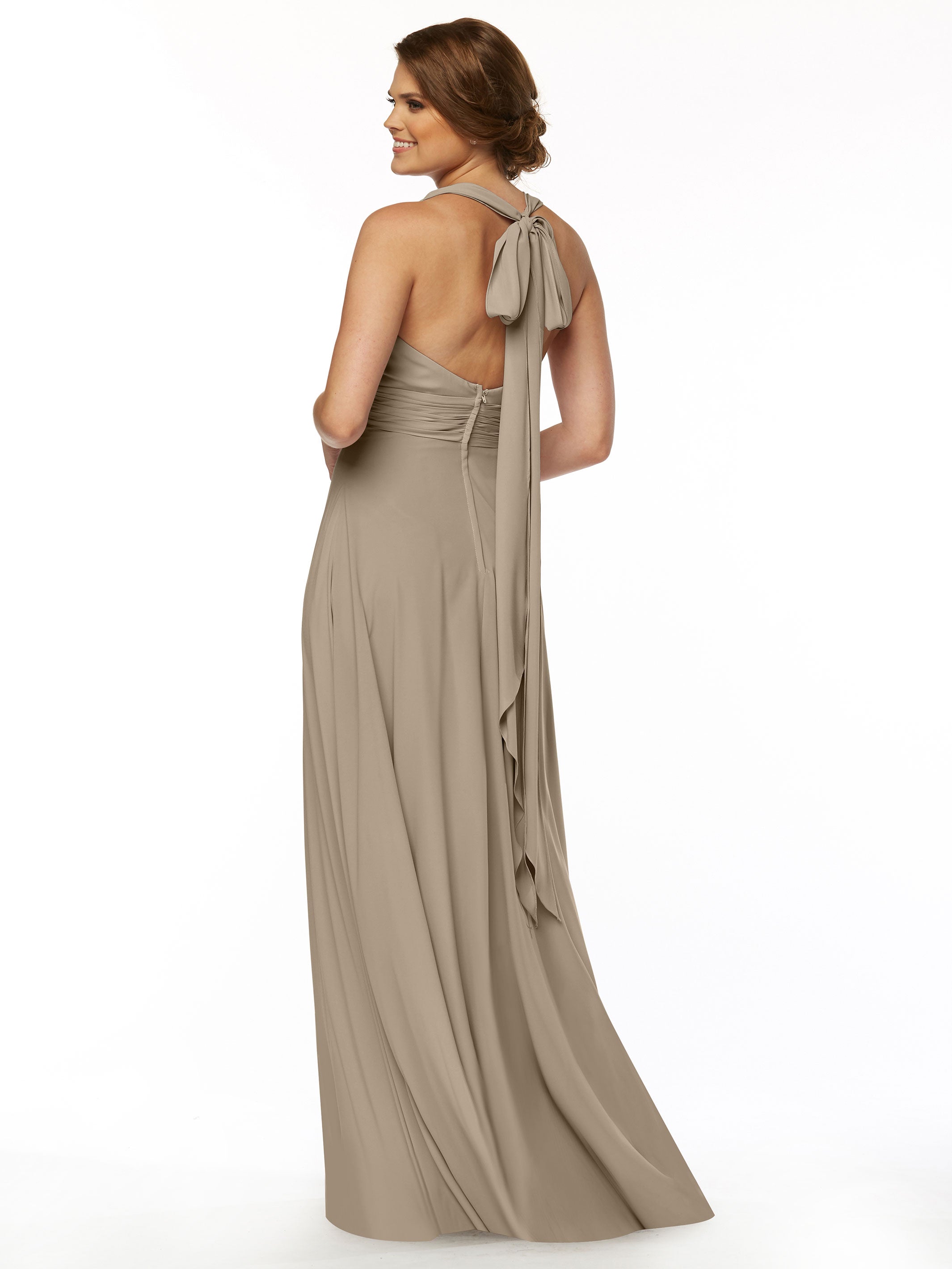 Elegant 80107 A-Line Stretch Chiffon Bridesmaid Dress with Halter V-Neck - Perfect for Weddings, Formal Events & Special Occasions