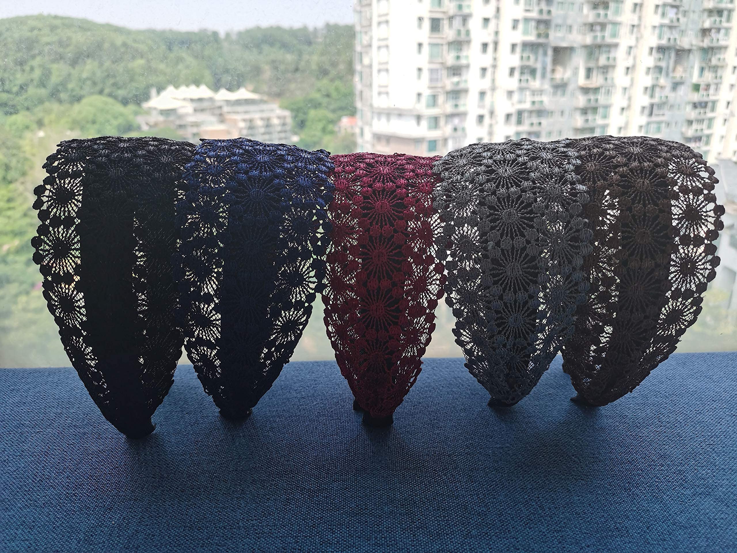 DORIS&JACKY Women's Fashion 2.5 Inch Wide Lace Headbands with Teeth - 5 Pack Elastic Hair Bands for Women & Girls - Perfect for Weddings, Parties & Everyday Styling
