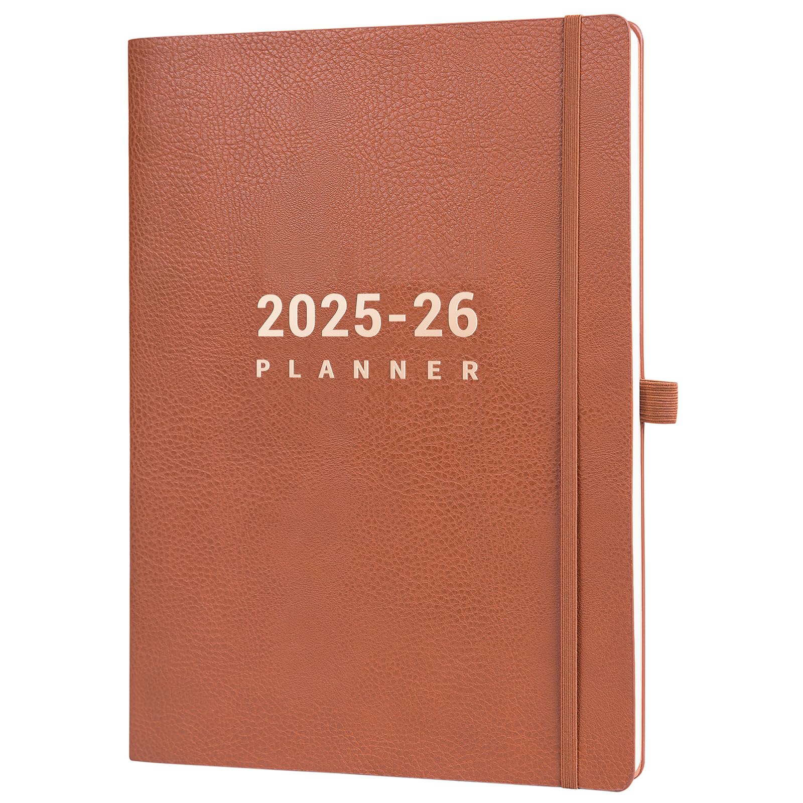 2025-2026 Academic Planner - A4 Weekly Diary from August 2025 to July 2026 with Brown Leather Cover, Elastic Closure & Back Pocket | Perfect for Students, Teachers & Professionals | School, Office & Personal Organization