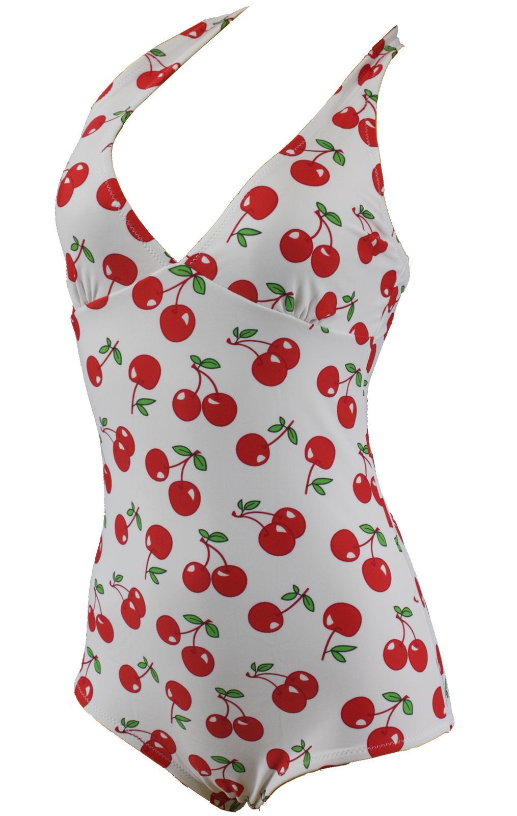 Vintage Women's One-Piece Monokini Swimsuit - Rockabella Cherry Print Retro Bathing Suit for Beach, Pool & Summer Vacations