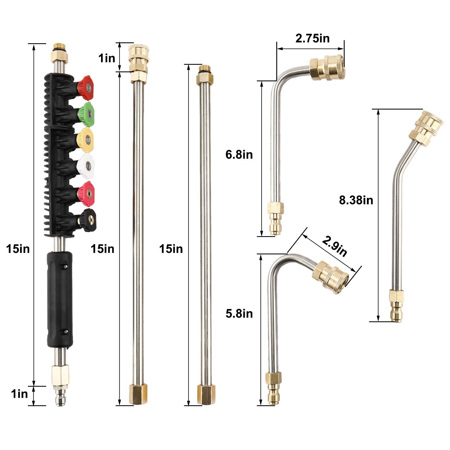Yaegoo Pressure Washer Extension Wand Set - 4000 PSI Power Washer Lance with 30°/90°/120° Spray Nozzle Tips, 1/4