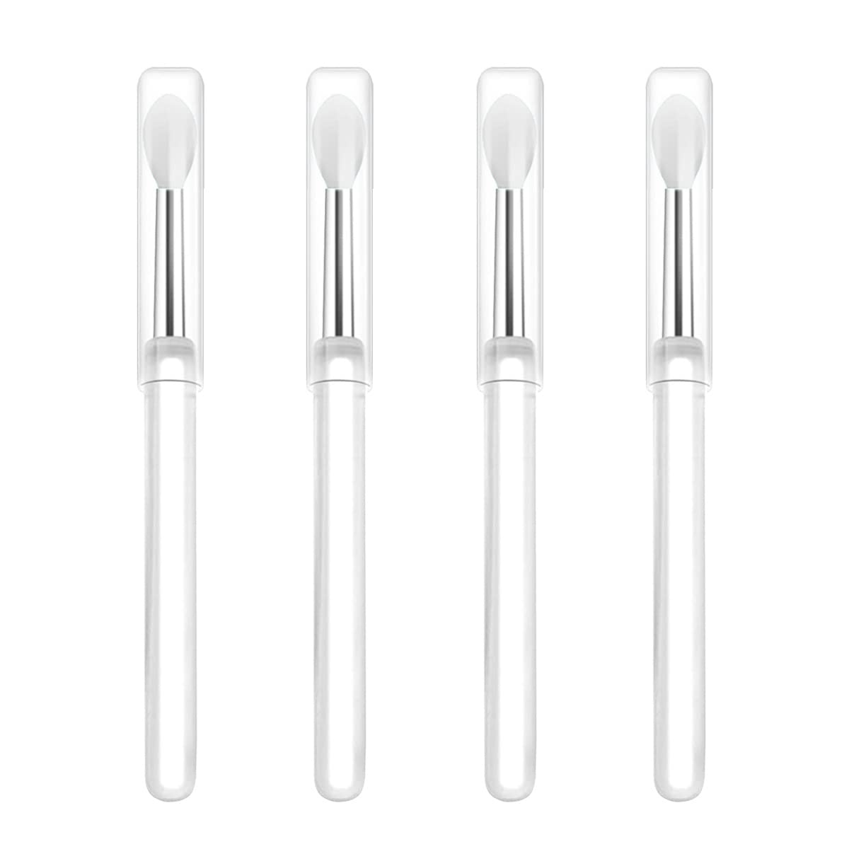 4-Pack White Silicone Lip Brushes with Clear Handles & Caps - Perfect for Cream Lip Mask, Eyeshadow & Lipstick Application - Ideal for Makeup Artists & Beauty Enthusiasts