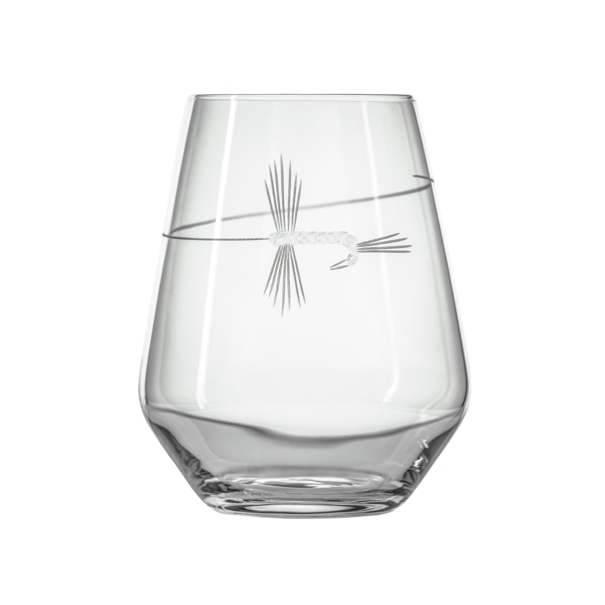 Premium Fly Fishing Stemless Wine Tumbler Set of 4 - 18oz Lead-Free Engraved Glasses for Outdoor Enthusiasts | Perfect for Camping, Picnics & Wine Tasting | Made in USA