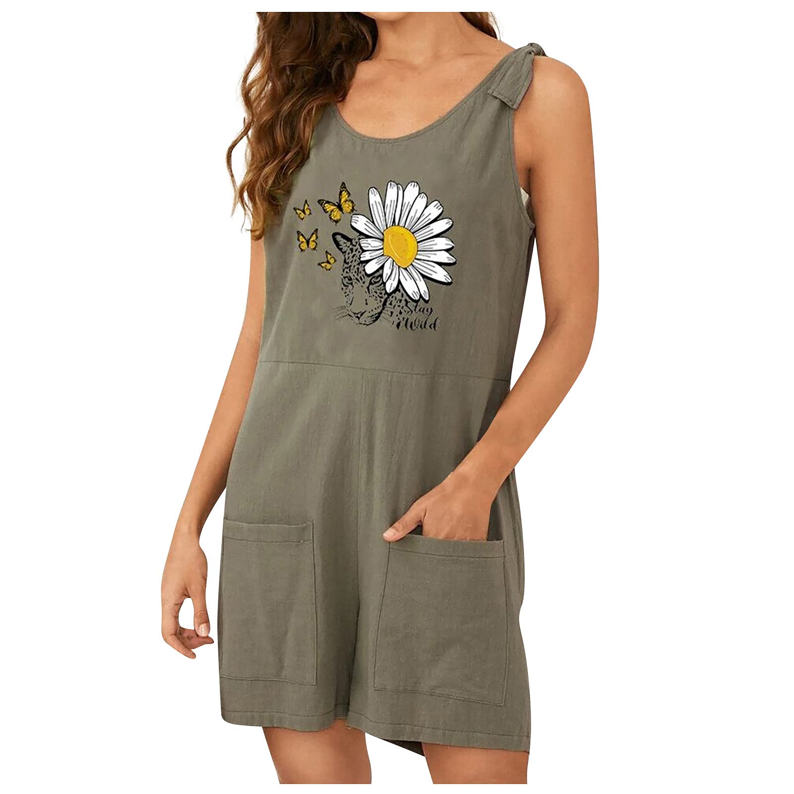 Women's Graphic Print Overalls Romper - Fashion One Piece Jumpsuit with Pockets | Casual Summer Outfit for Streetwear, Beach & Music Festivals