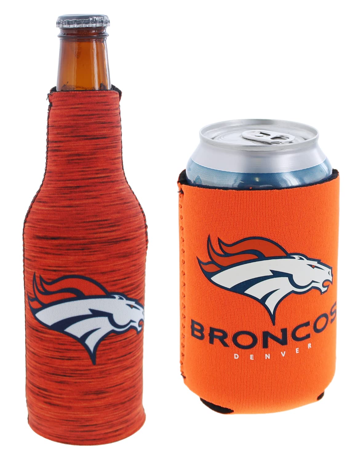 Denver Broncos Orange Football Can & Bottle Holder - Insulated Beverage Huggie Cooler for Tailgating, Parties & Outdoor Events - Keep Drinks Cold at Games & BBQs