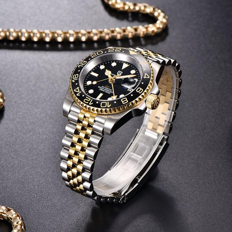 BENYAR Pagani Design Men's GMT Automatic Watch - Sapphire Crystal, Stainless Steel, 100M Waterproof (Model PD-1662) - Perfect for Business, Travel & Everyday Wear