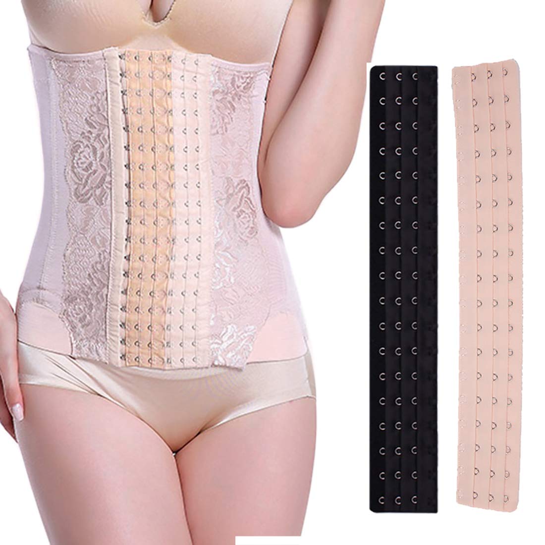 Corset Extender with 18 Hooks - Longline Bra Back Extender Set of 2 Pieces - Perfect for Tight Bras, Corsets & Lingerie Comfort
