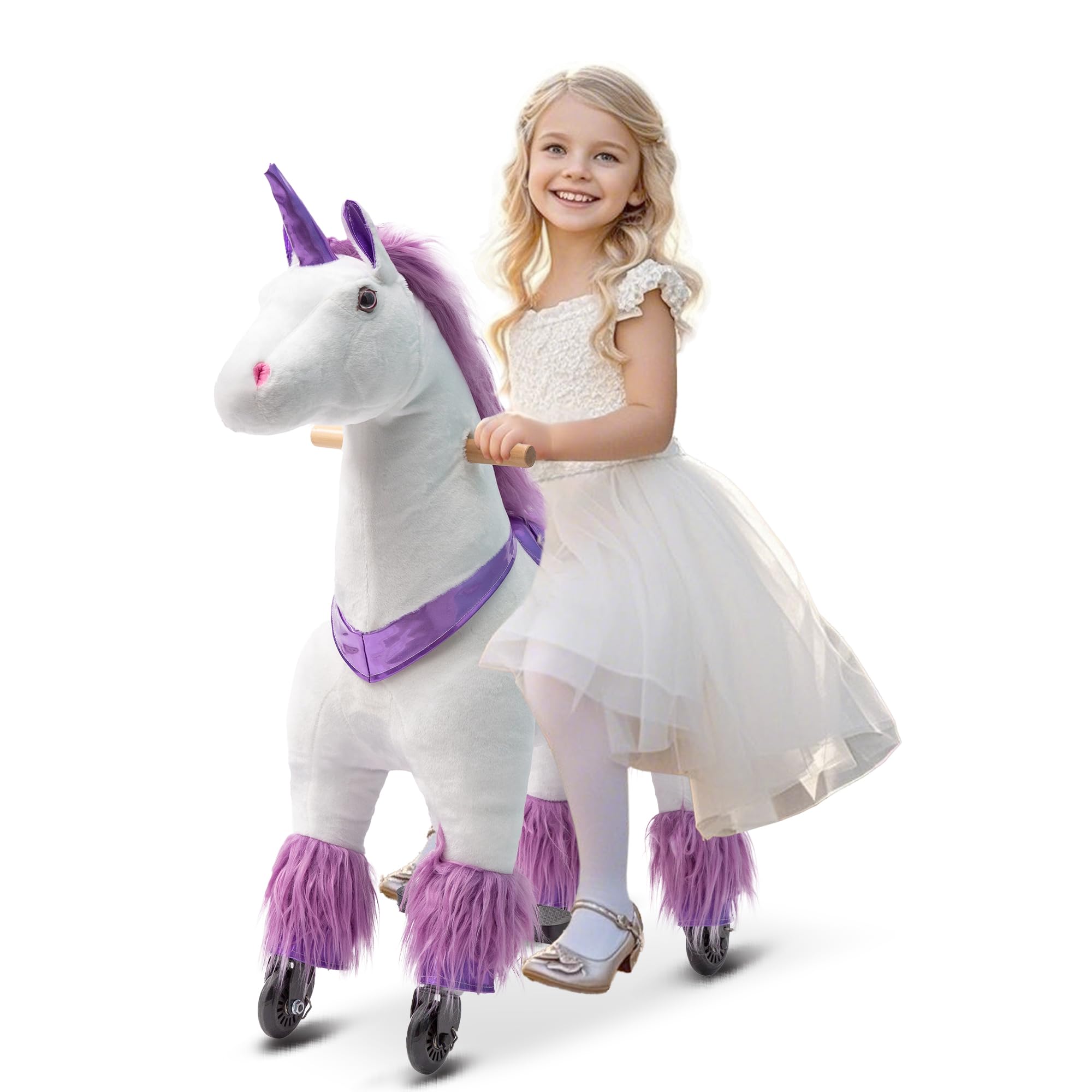 Unicorn Ride-On Toy for Girls & Adults - Mechanical Walking Plush Animal with 187 LBS Weight Capacity | No Battery Needed | Perfect for Birthday Gifts, Playtime & Fantasy Adventures