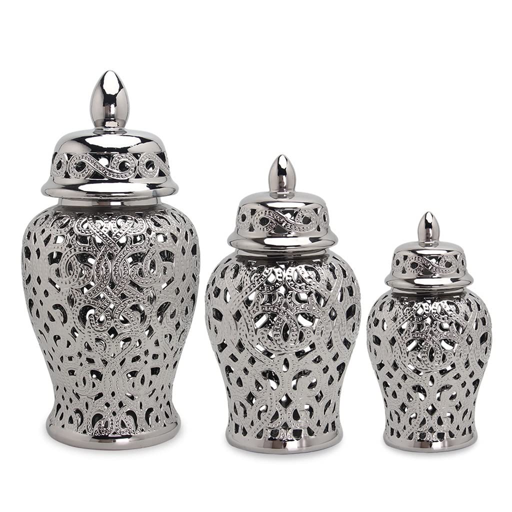 ARTLINE Chinese Carved Lattice Ceramic Vase with Lid - Decorative Ginger Jar for Home Decor, Handcrafted Temple Jar Gift (Small) | Perfect for Living Room Display, Wedding Centerpiece & Asian-Inspired Interior Design