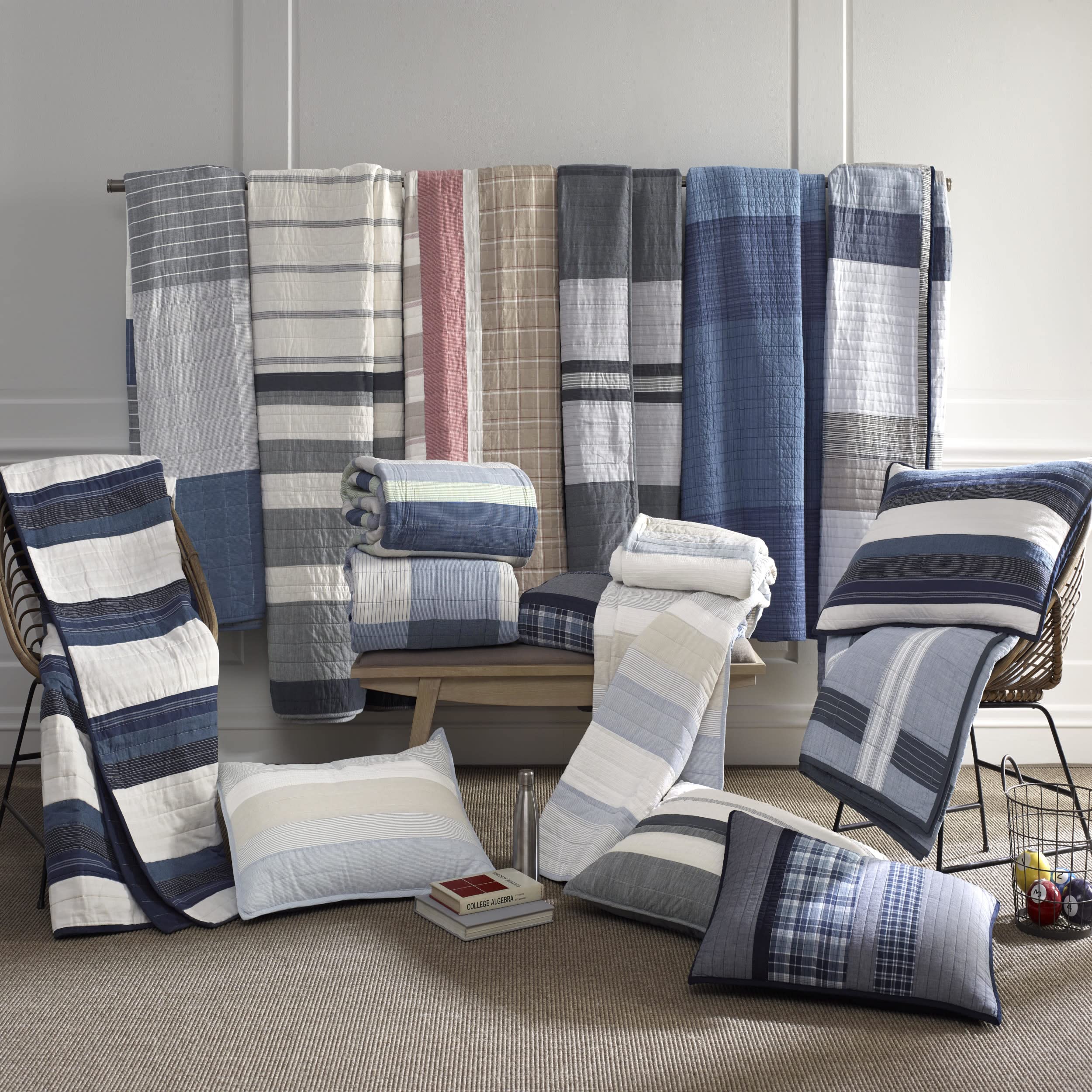 Nautica Queen Size Quilt Set - 100% Cotton Reversible Comforter for All Seasons, Adelson Blue - Perfect for Bedroom, Guest Room & Cozy Home Decor
