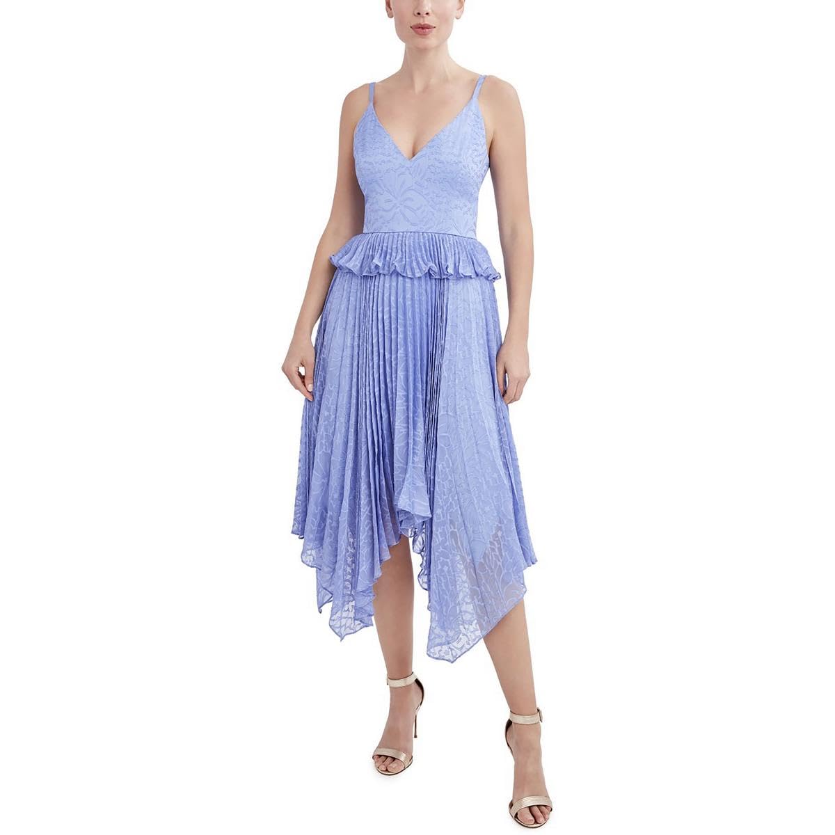 BCBGMAXAZRIA Women's Elegant Fit and Flare Midi Evening Dress with Asymmetrical Hem - Perfect for Cocktail Parties, Weddings & Formal Events