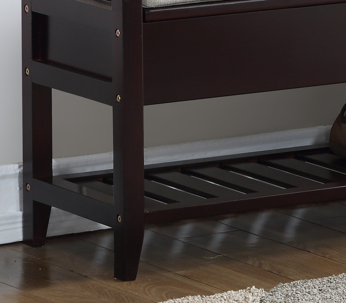Roundhill Furniture Vannes Storage Shoe Bench - Espresso Brown Entryway Organizer with Seat | Perfect for Mudroom, Hallway & Closet Shoe Storage Organization