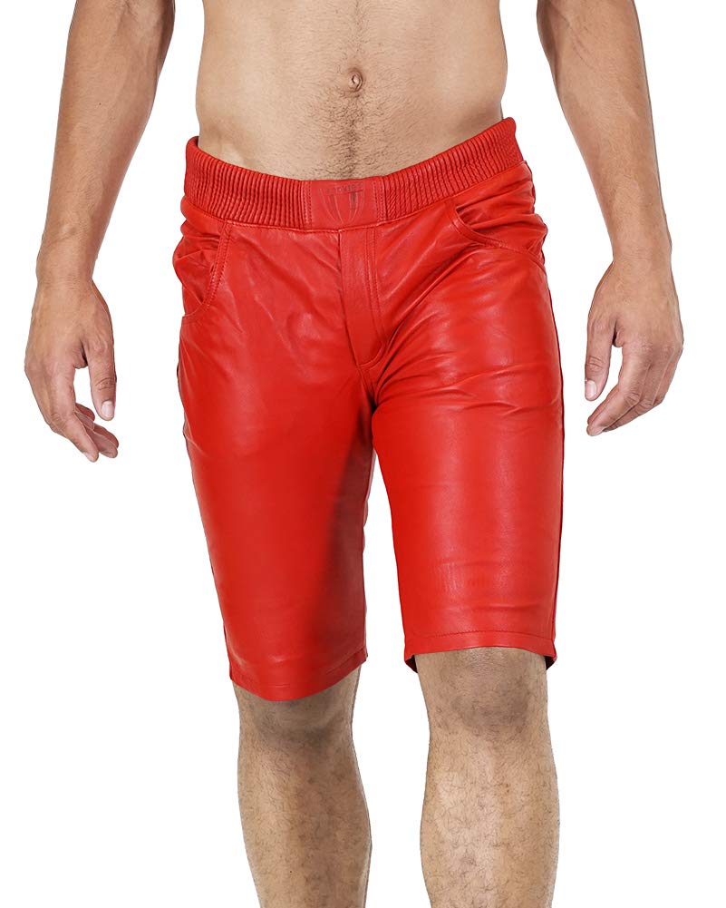 Bockle® Men's Red Lamb Leather Jogger Shorts - Stylish & Comfortable Leather Pants for Casual Wear, Gym, and Outdoor Activities