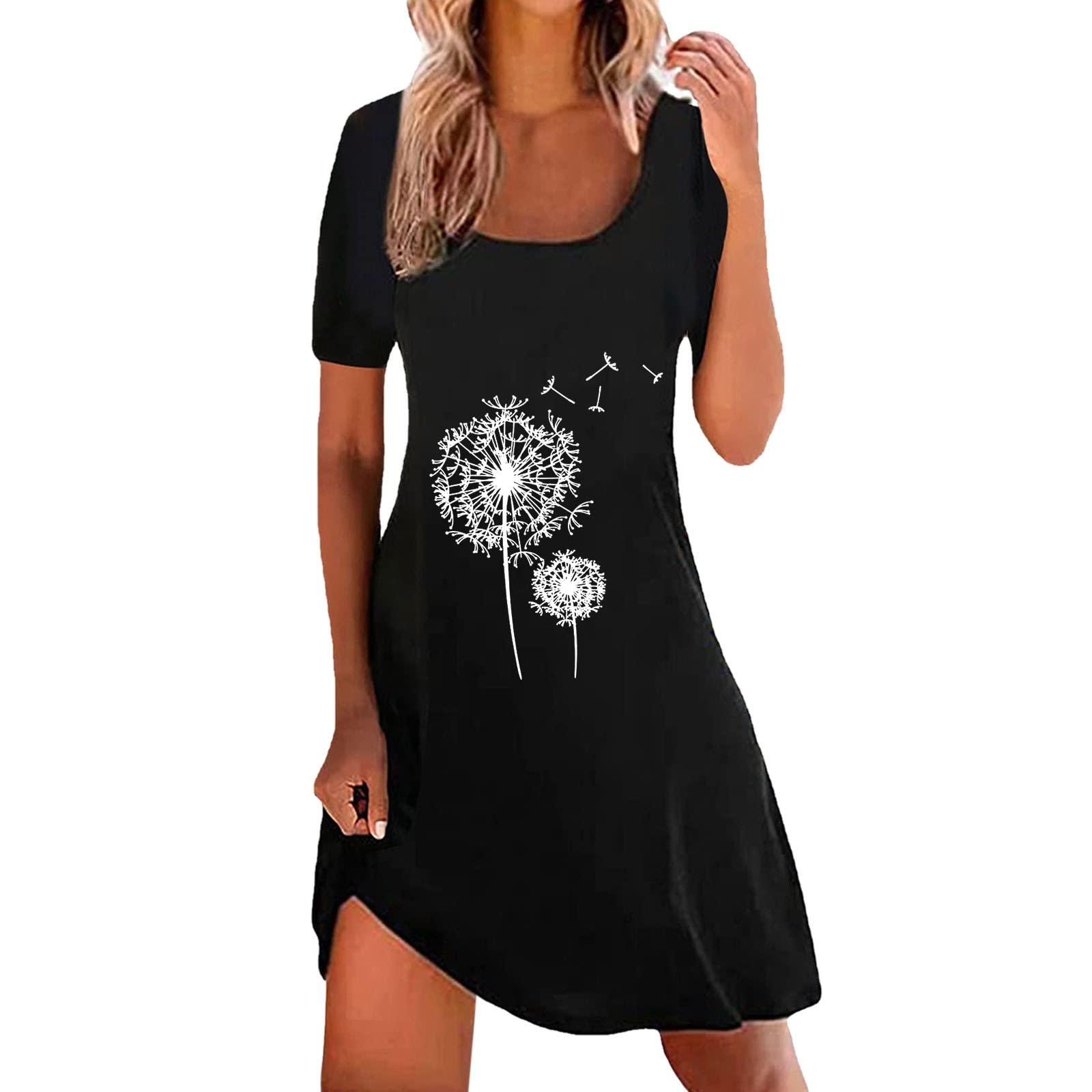 Women's Summer Casual Dress - Round Neck Short Sleeve Floral Print Loose Fit Elegant Dress for Beach, Party & Everyday Wear