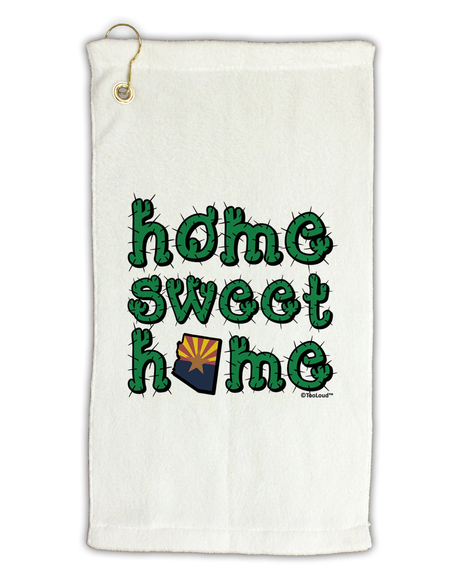 TooLoud Home Sweet Home Arizona Cactus & State Flag Micro Terry Golf Towel 16x25 Inches - Perfect for Golf, Gym & Outdoor Activities