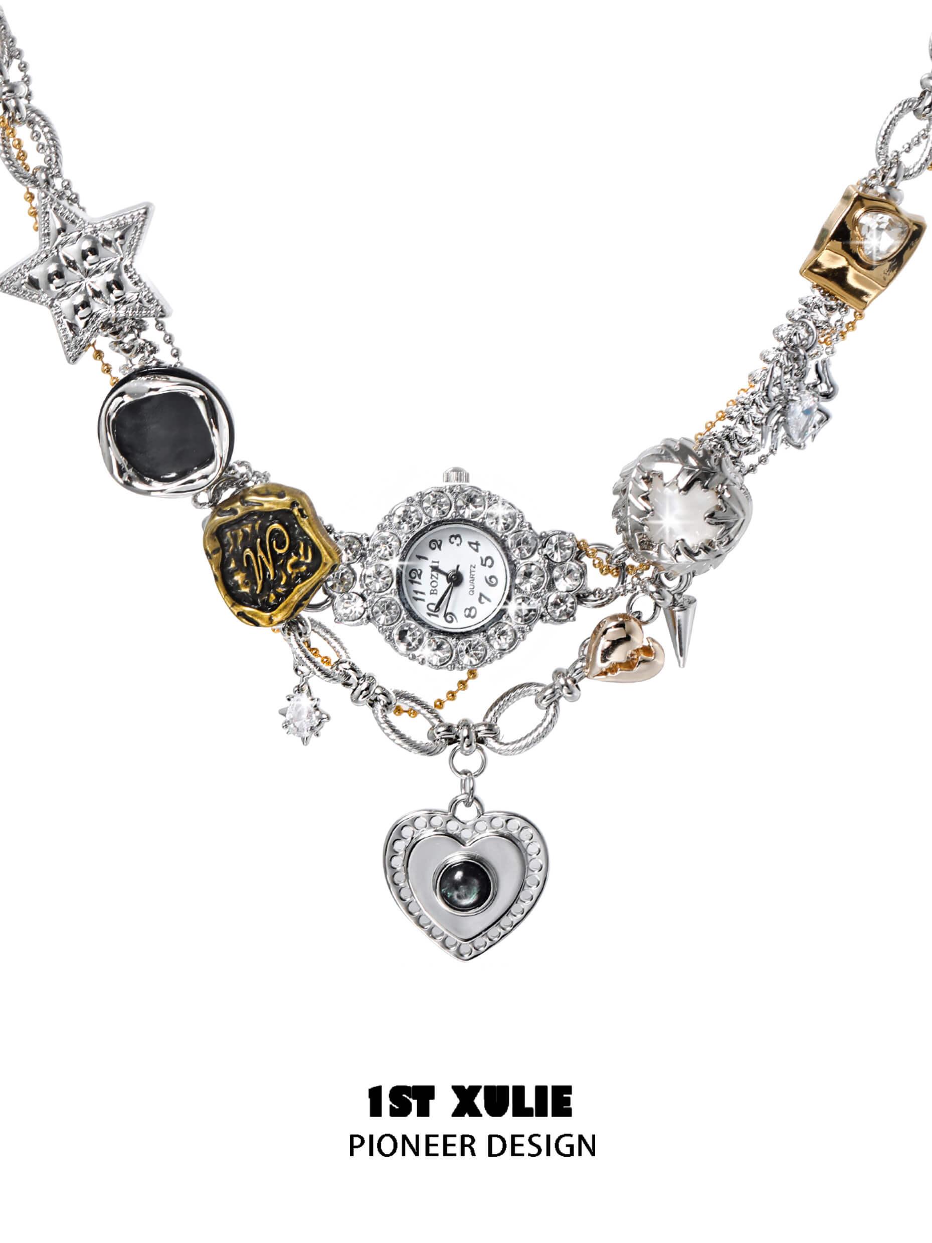 18K Platinum Plated Moissanite Watch Necklace for Women - Luxury Diamond Alternative Jewelry Gift for Anniversary, Valentine's Day & Special Occasions