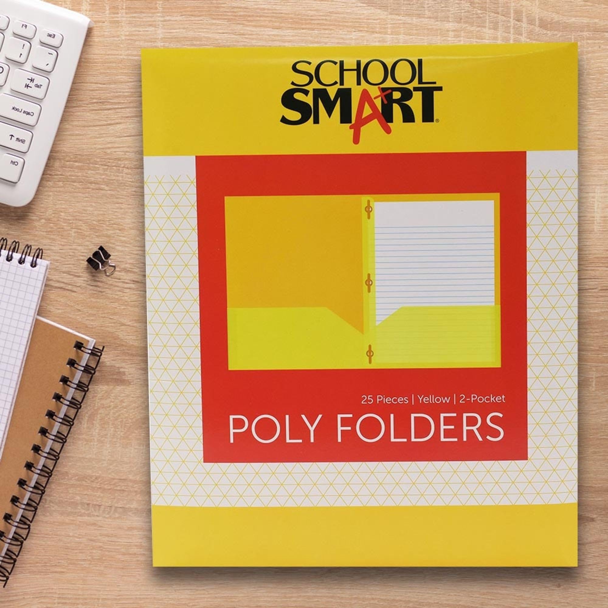 School Smart 2-Pocket Poly Folders with Fasteners - Yellow (Pack of 25) - Durable School & Office Supplies for Organizing Papers & Homework