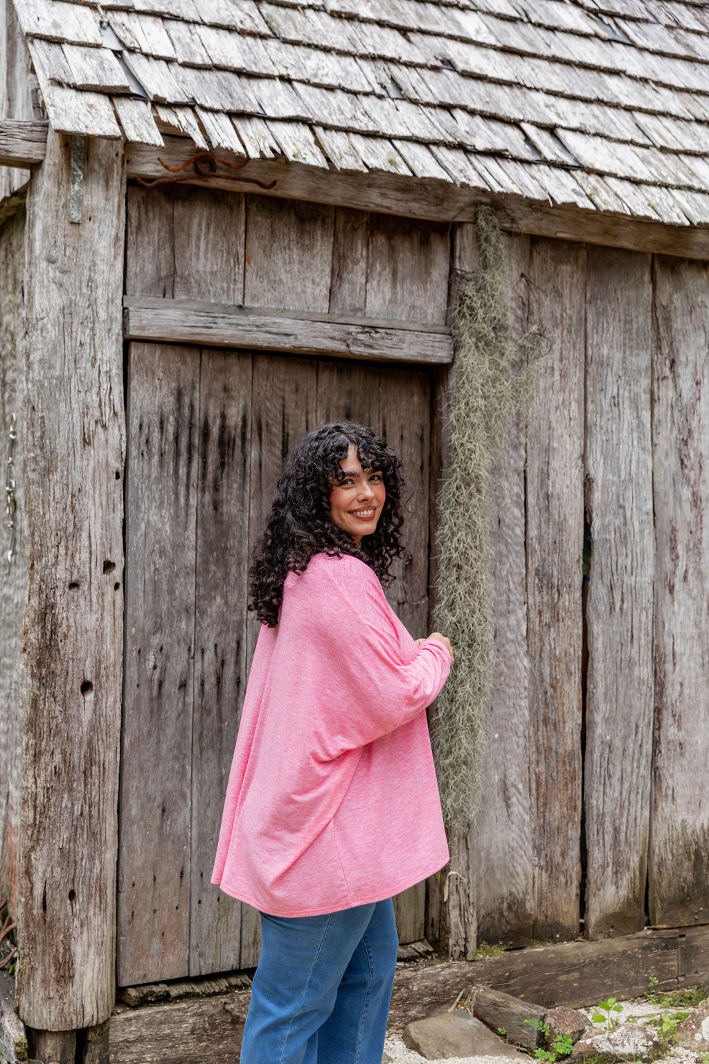 Women's Harlow Knit Top in Pink Marl - Soft Casual Sweater for Everyday Wear & Layering
