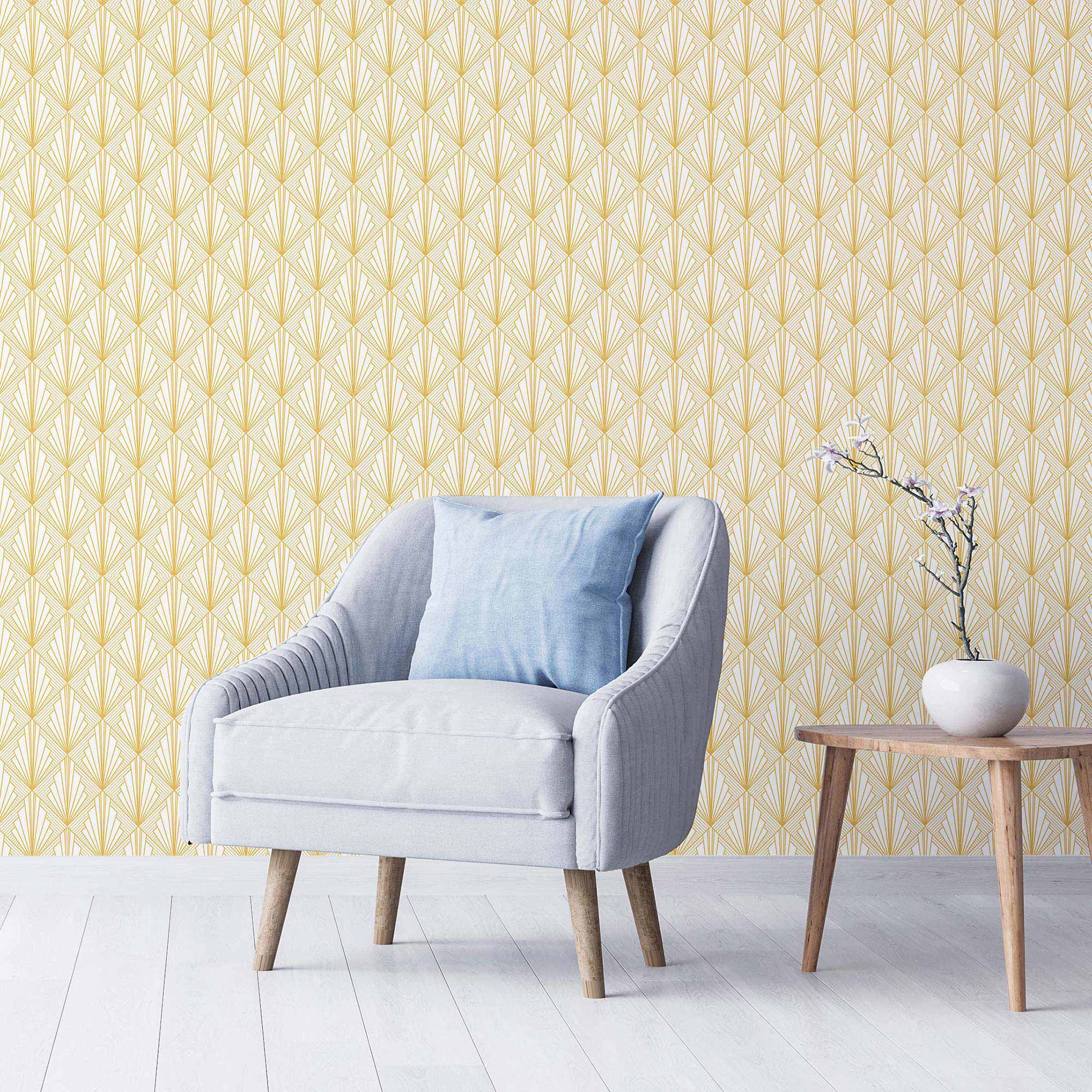 Yellow Sunburst Peel and Stick Removable Wallpaper 6094 - Self-Adhesive Wall Decor for Bedroom, Living Room & Nursery - Easy to Apply & Remove
