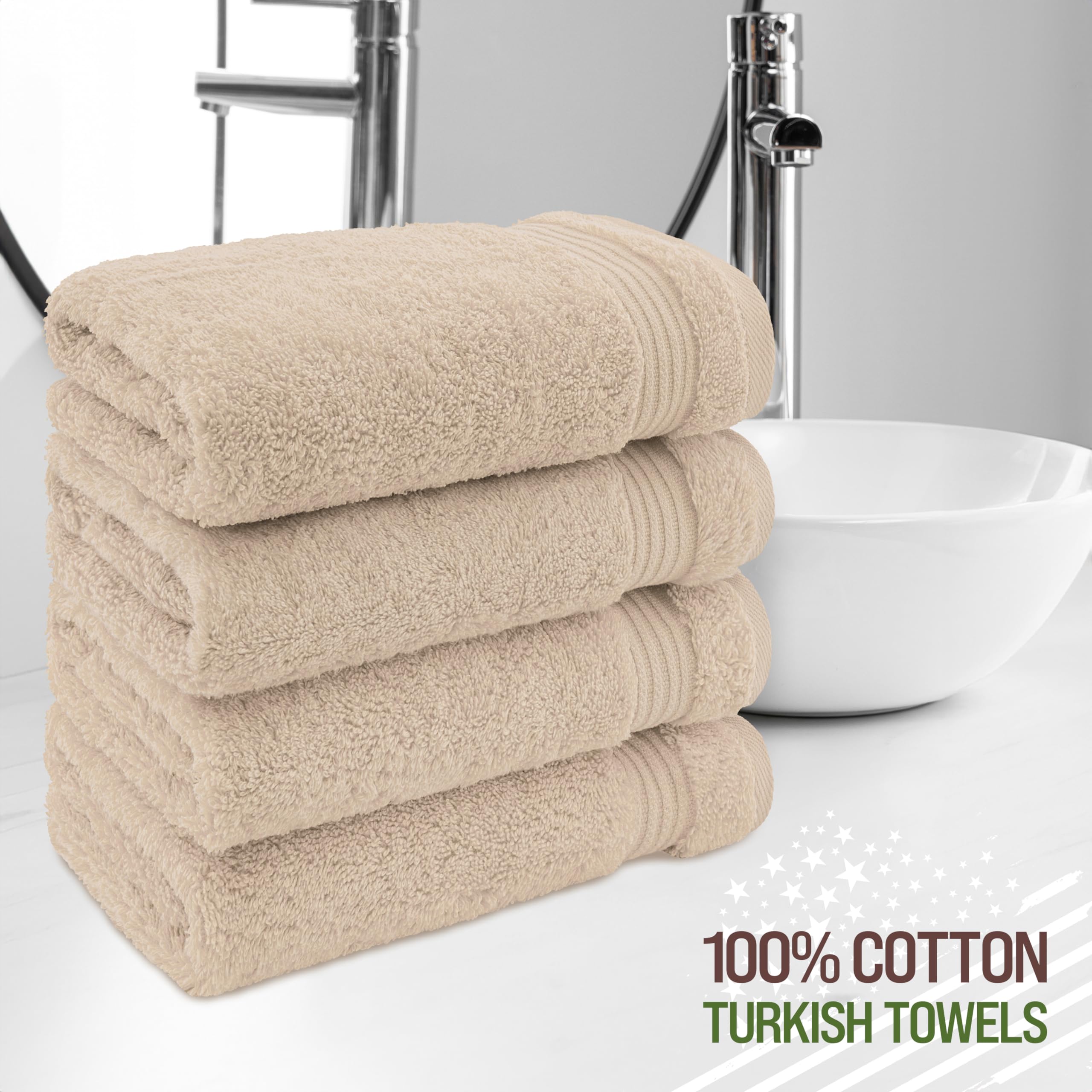 Premium 100% Cotton Turkish Hand Towels Set of 4 - Ultra Soft & Absorbent Bathroom Hand & Face Towels in Beige - Perfect for Guest Bathrooms, Spa Days & Everyday Luxury