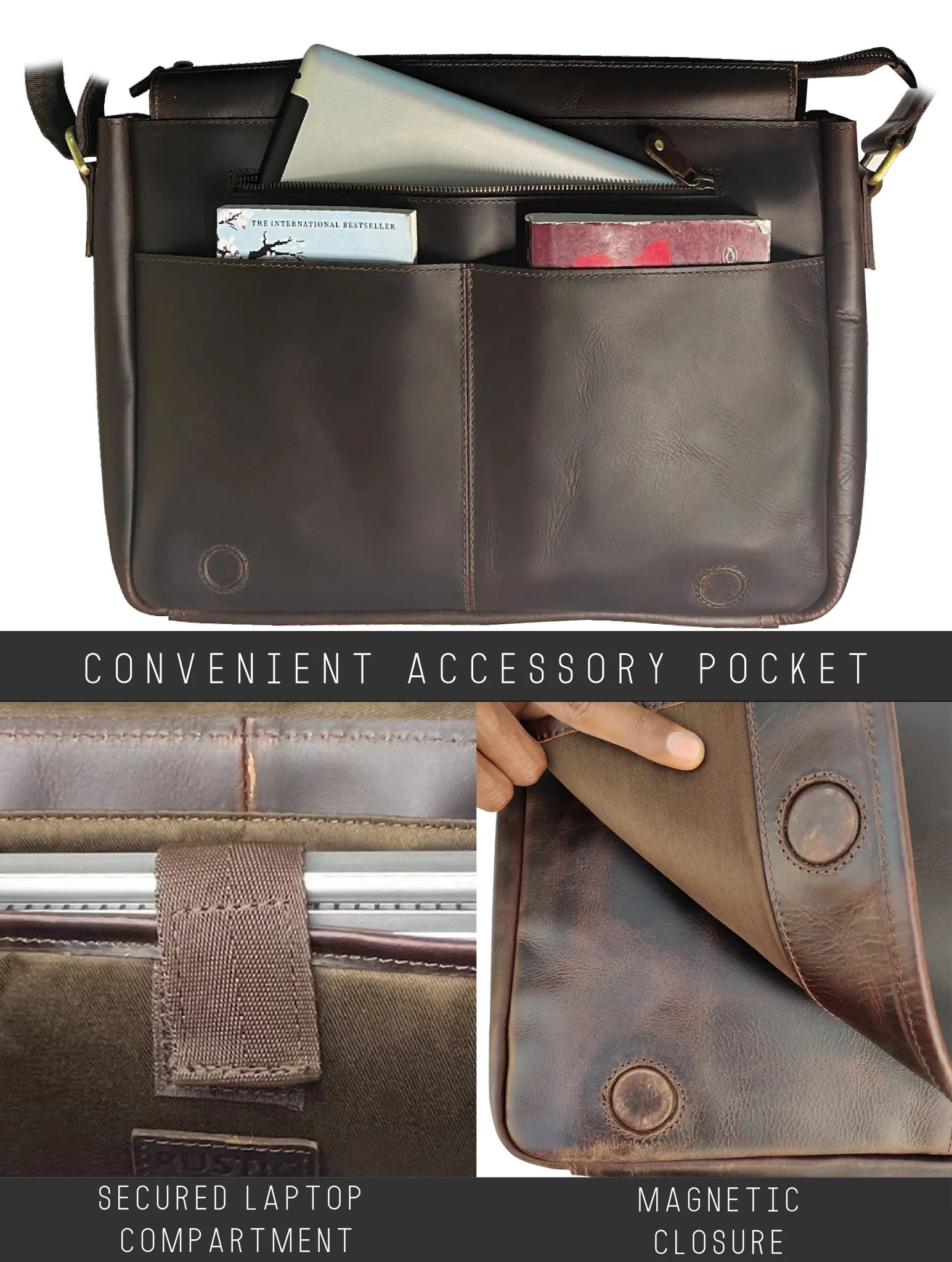 Premium Buffalo Leather Crossbody Laptop Messenger Bag for 16 Inch Laptops - Durable Work & Travel Bag for Professionals & Students
